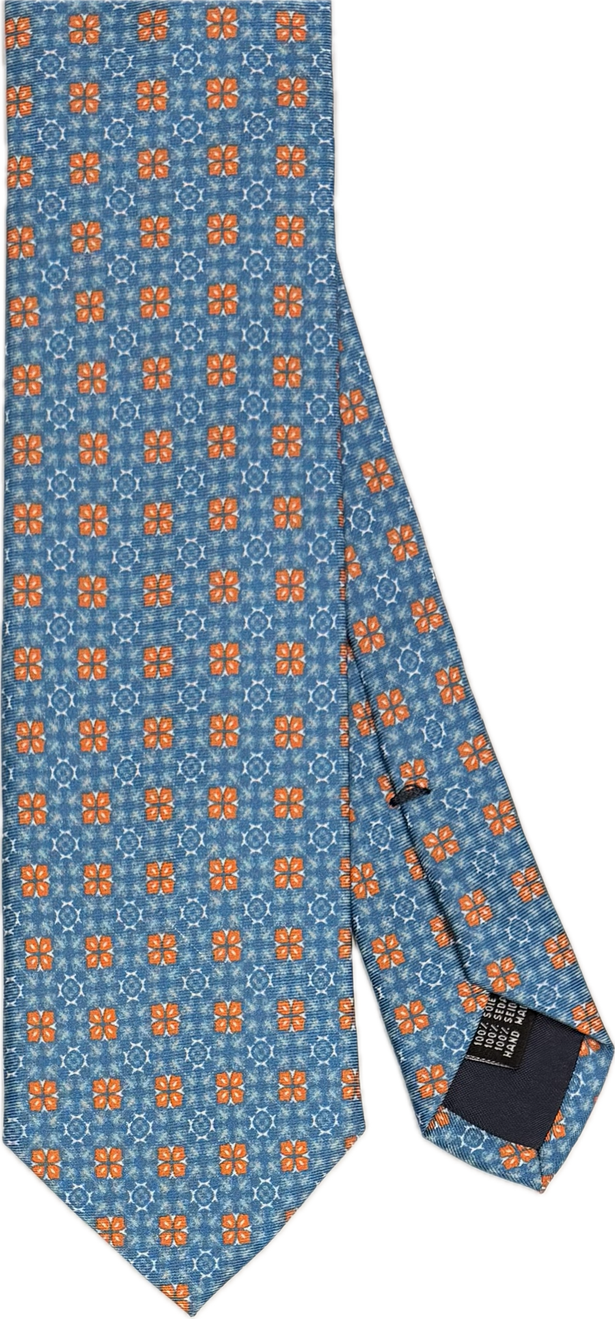 Cravatta seta fantasia light blue arancione Monsieur