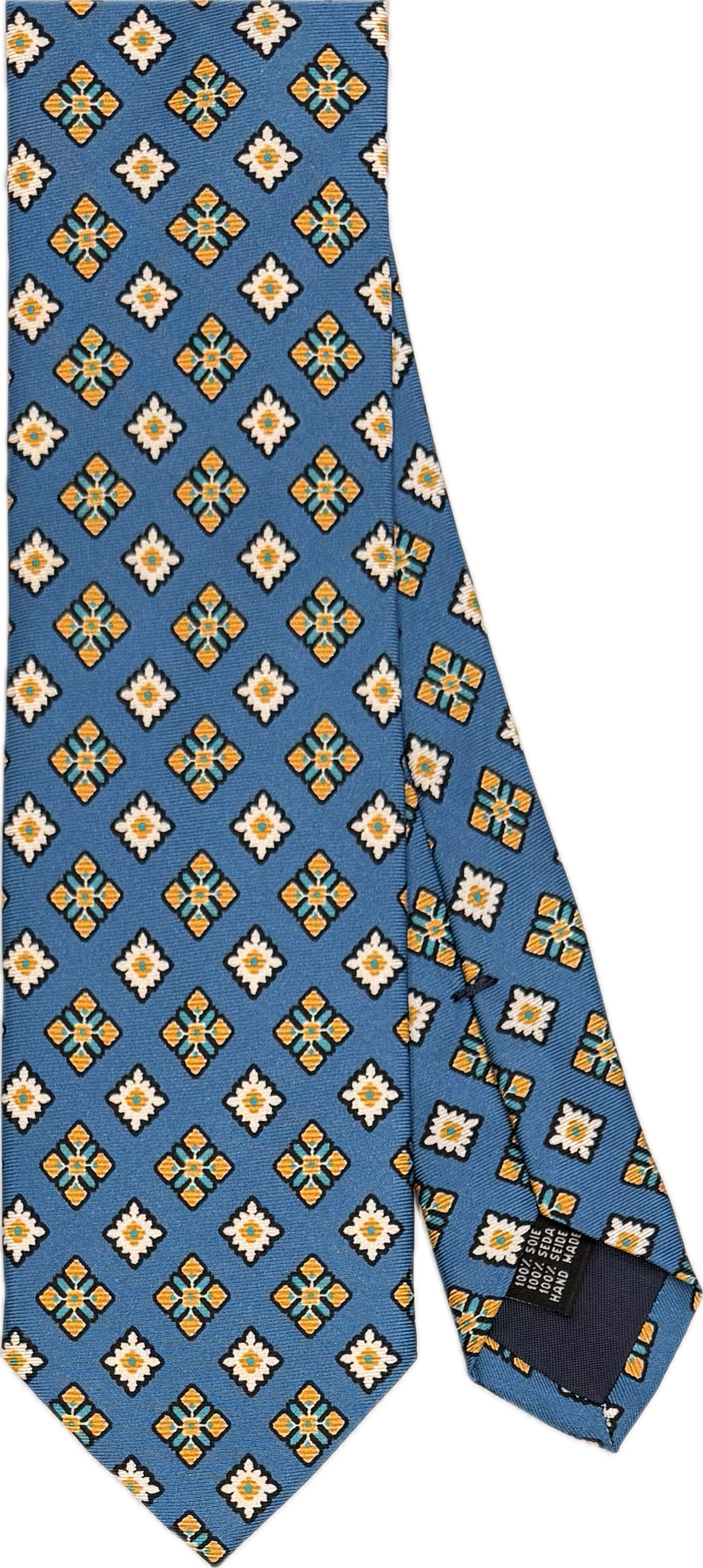Cravatta seta light blue fantasia rombi gialli Monsieur