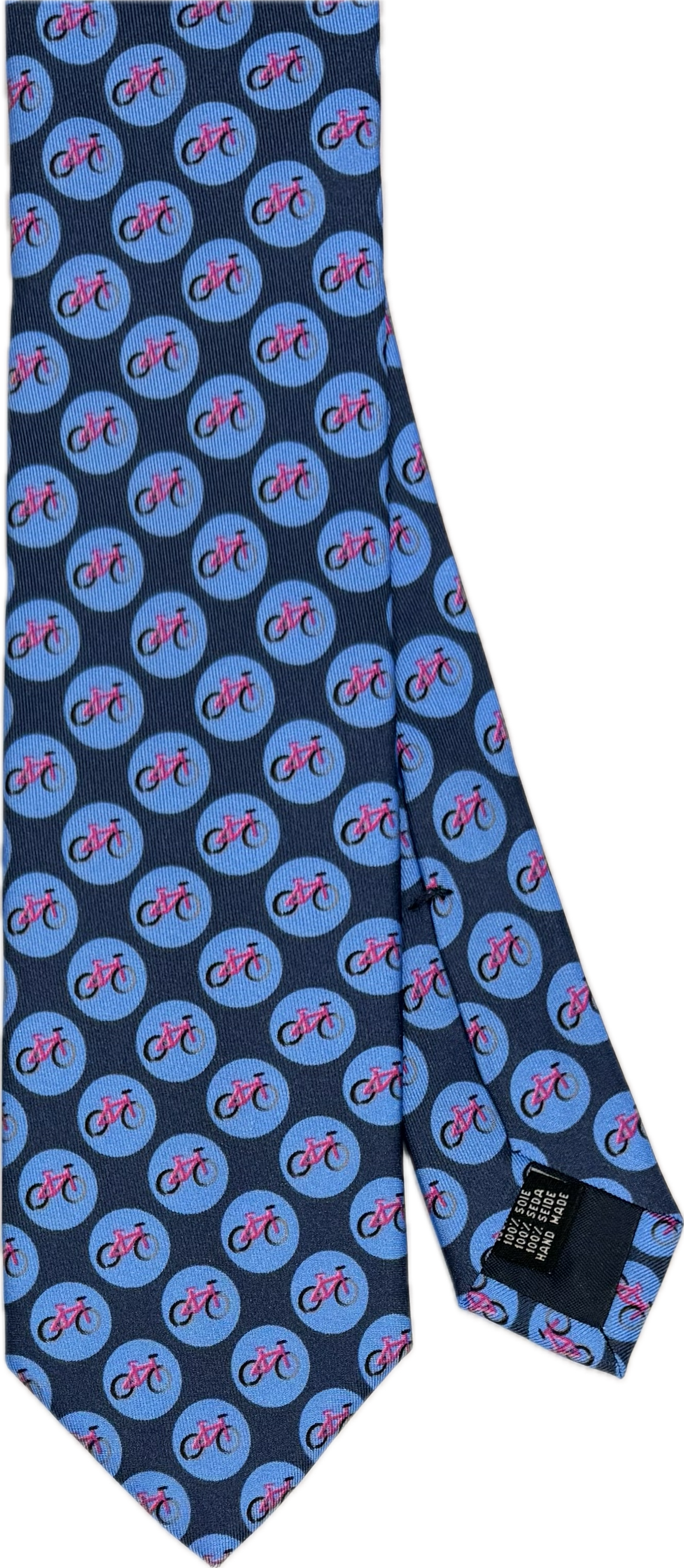 Cravatta seta fantasia dot biciclette blu Monsieur