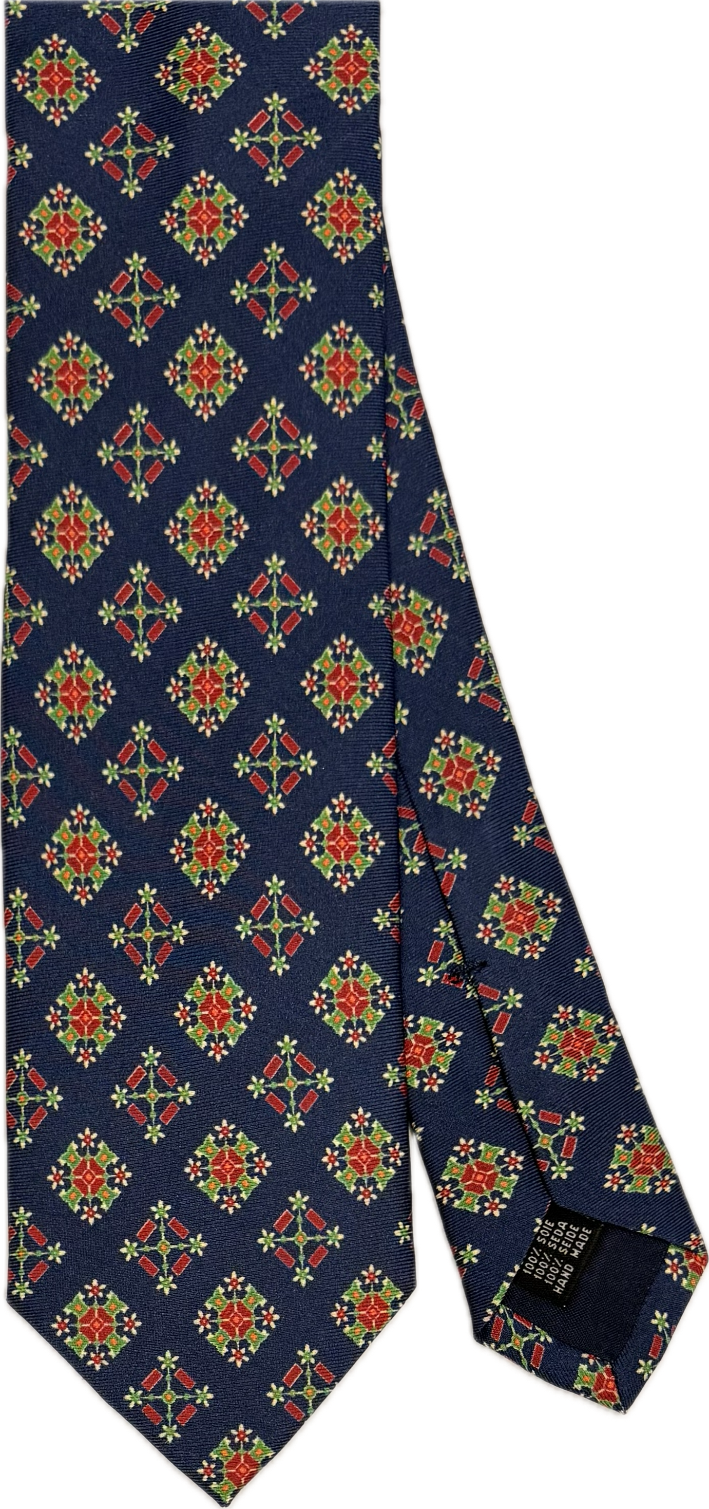 Cravatta seta navy fantasia verde rossa Monsieur