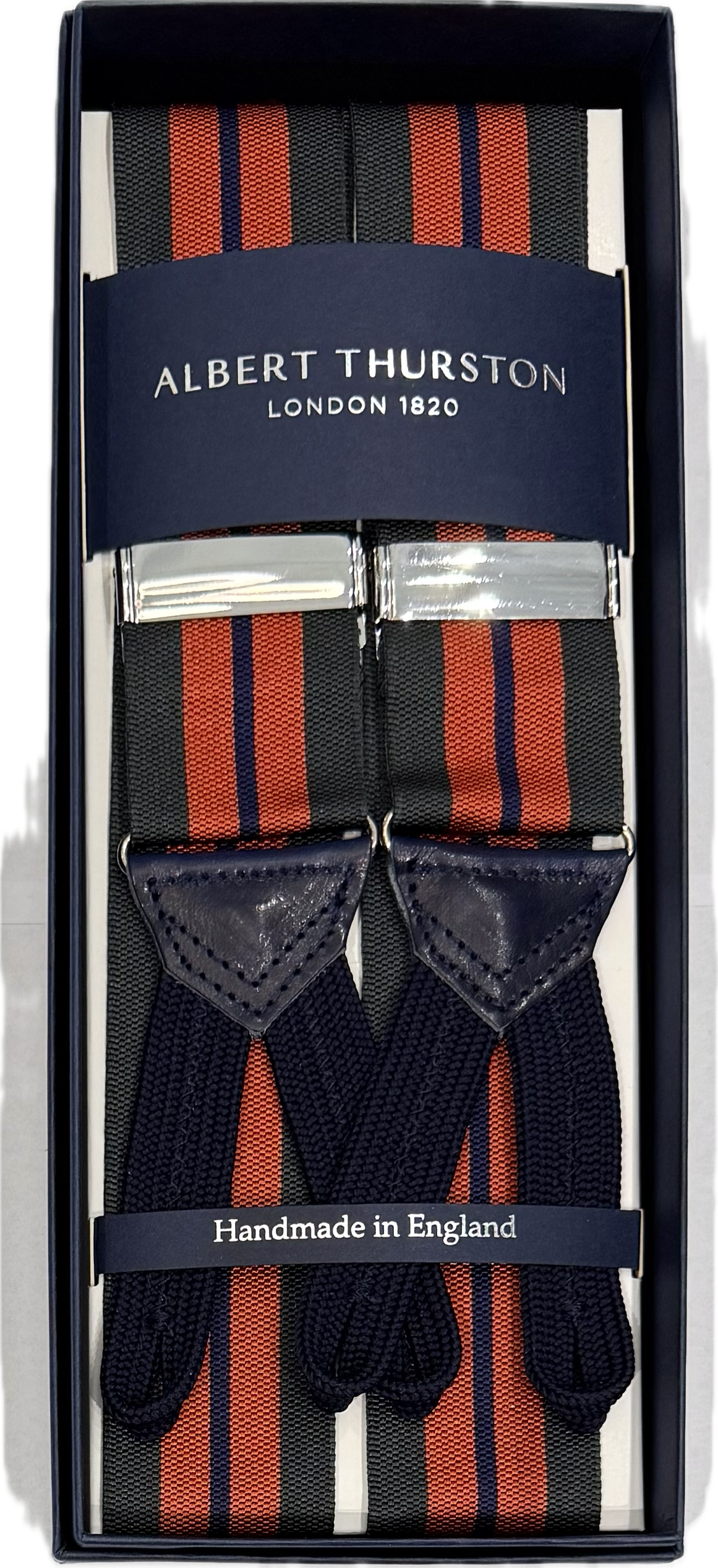 Bretelle barathea regimental verde arancione navy Albert Thurston