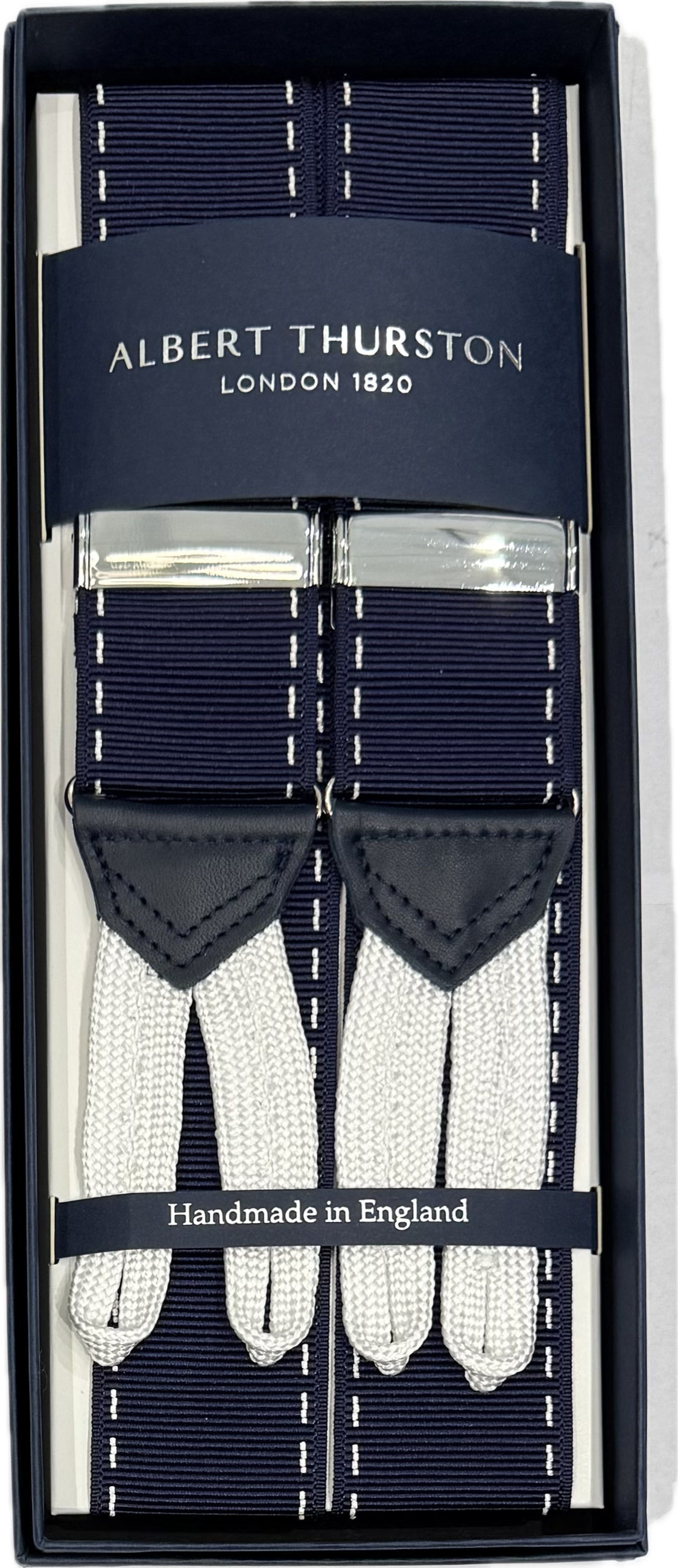 Bretelle barathea navy impuntura bianca Albert Thurston