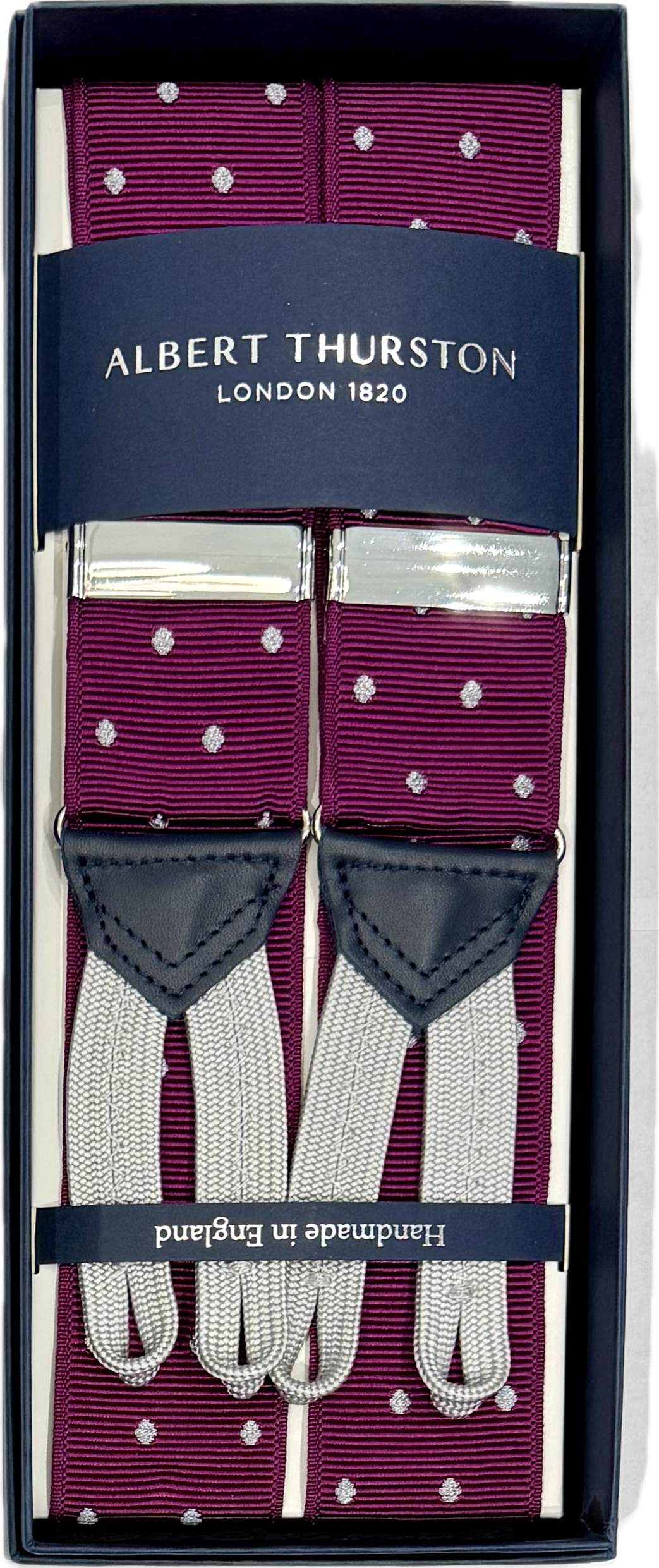 Bretelle barathea porpora pois grigio Albert Thurston