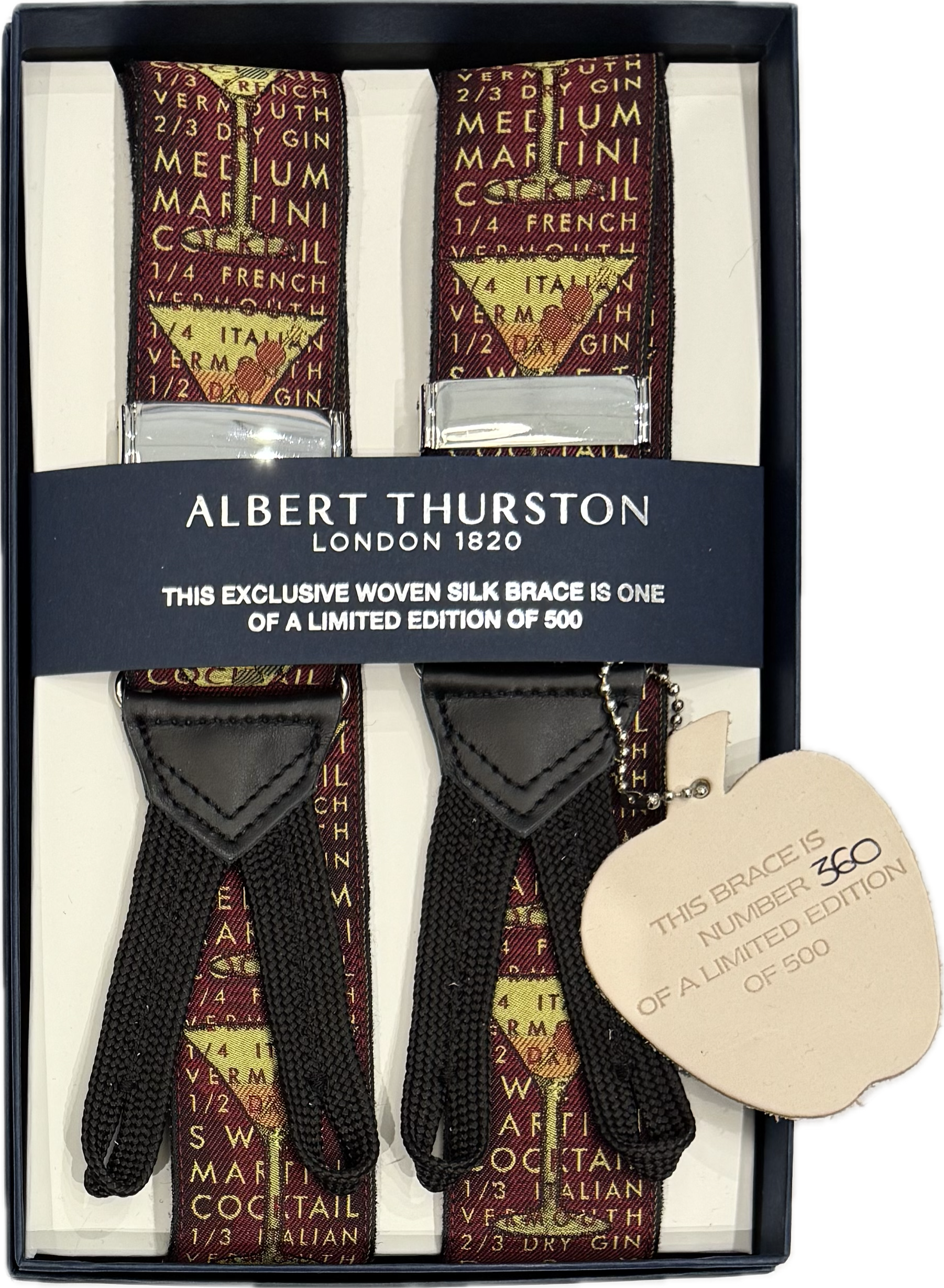 Bretelle woven silk "Cocktail Martini" Limited Edition Albert Thurston