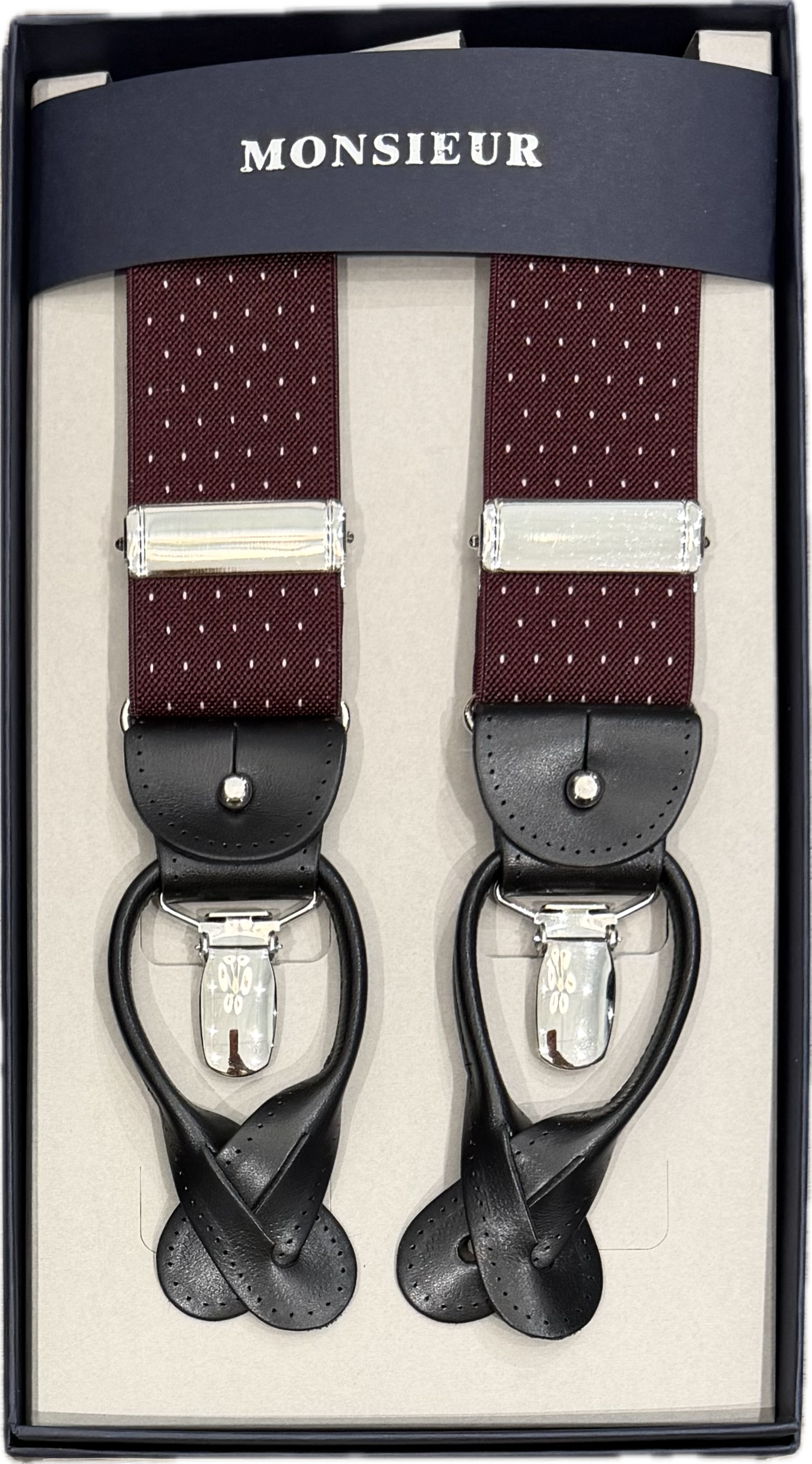 Bretelle bordeaux micro pois bianco Monsieur