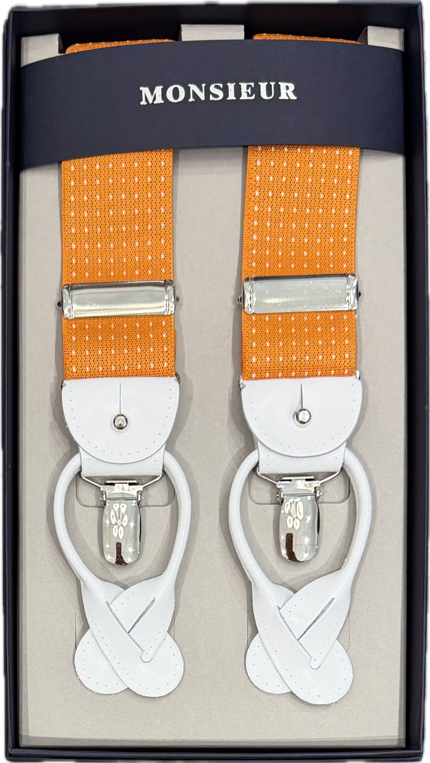 Bretelle arancione micro pois bianco Monsieur
