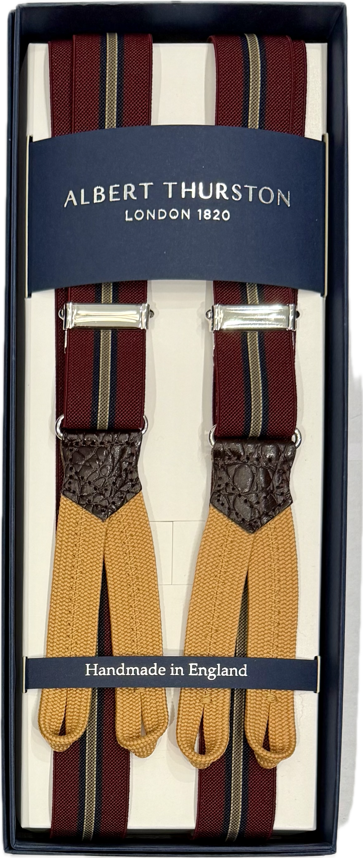 Bretelle elastico regimental bordeaux strette Albert Thurston