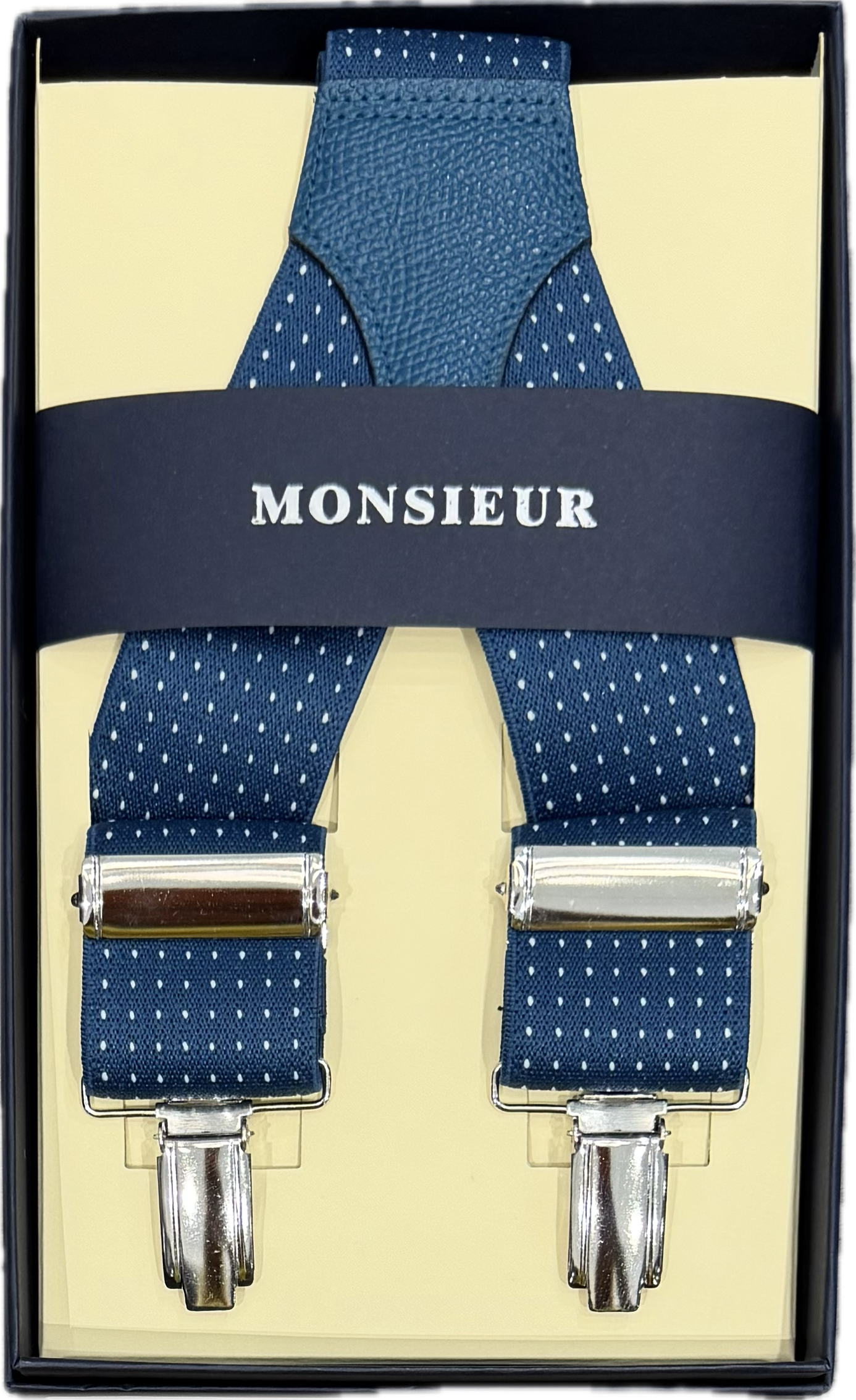 Bretelle elastico clip ottanio pois bianchi Monsieur