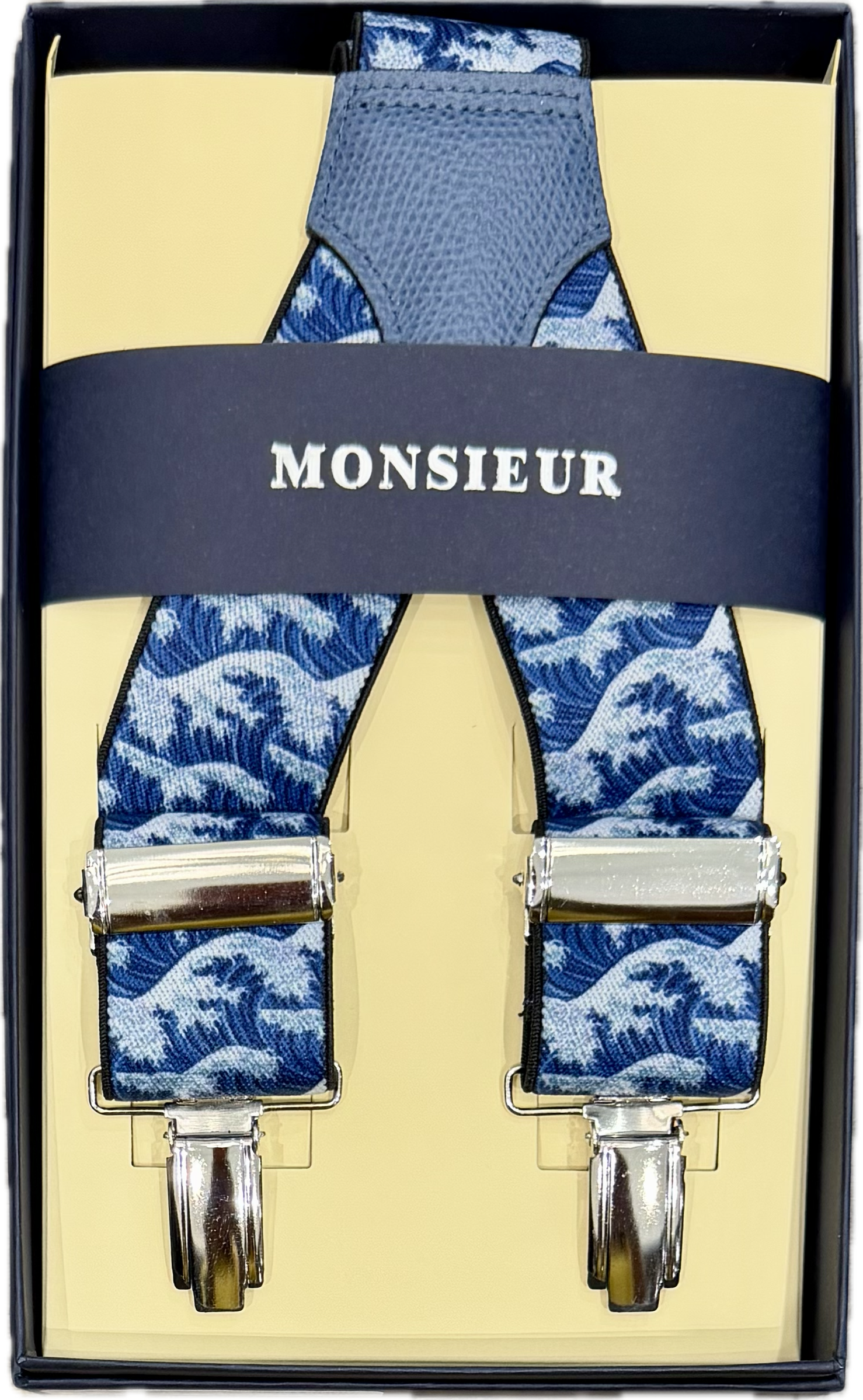 Bretelle elastico clip wave blu Monsieur