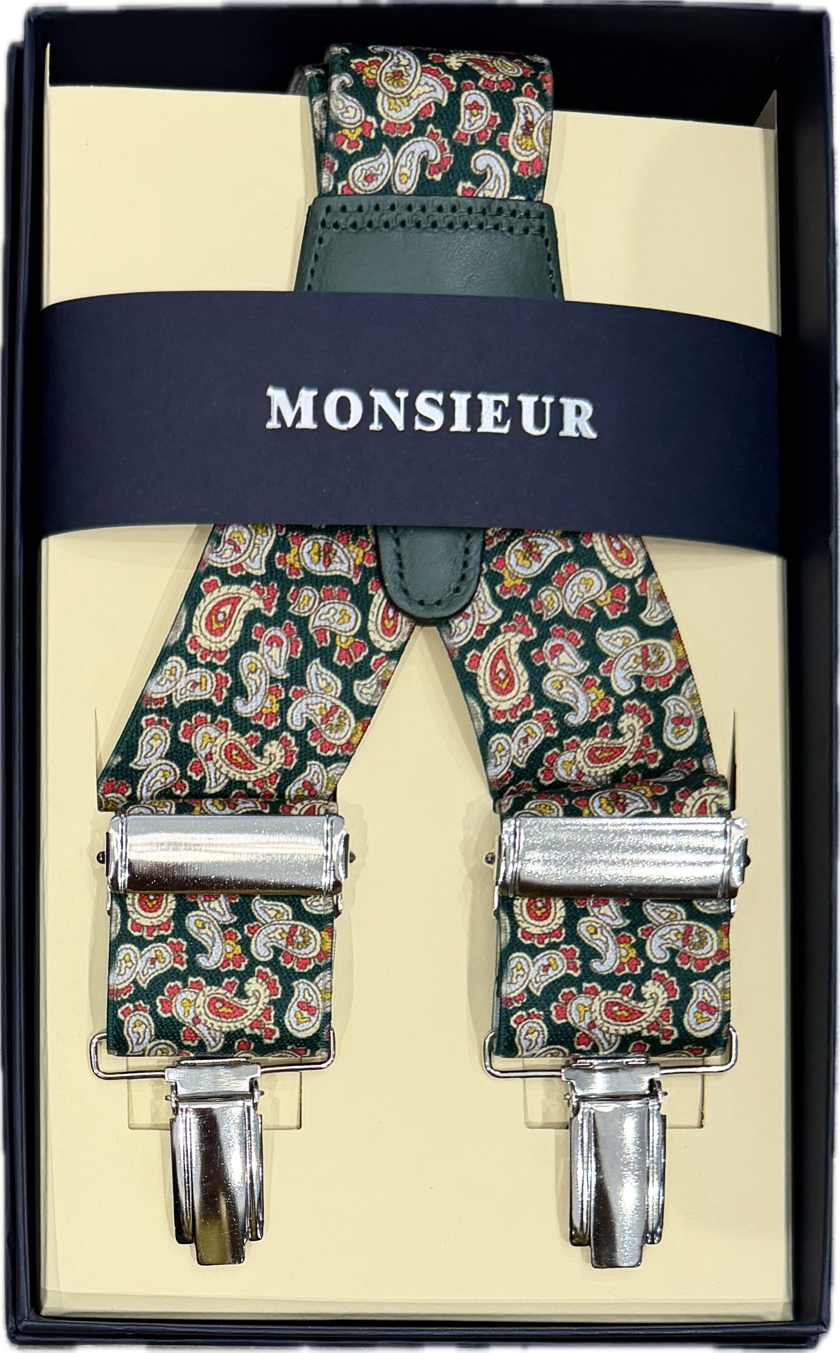 Bretelle elastico clip micro paisley verde Monsieur