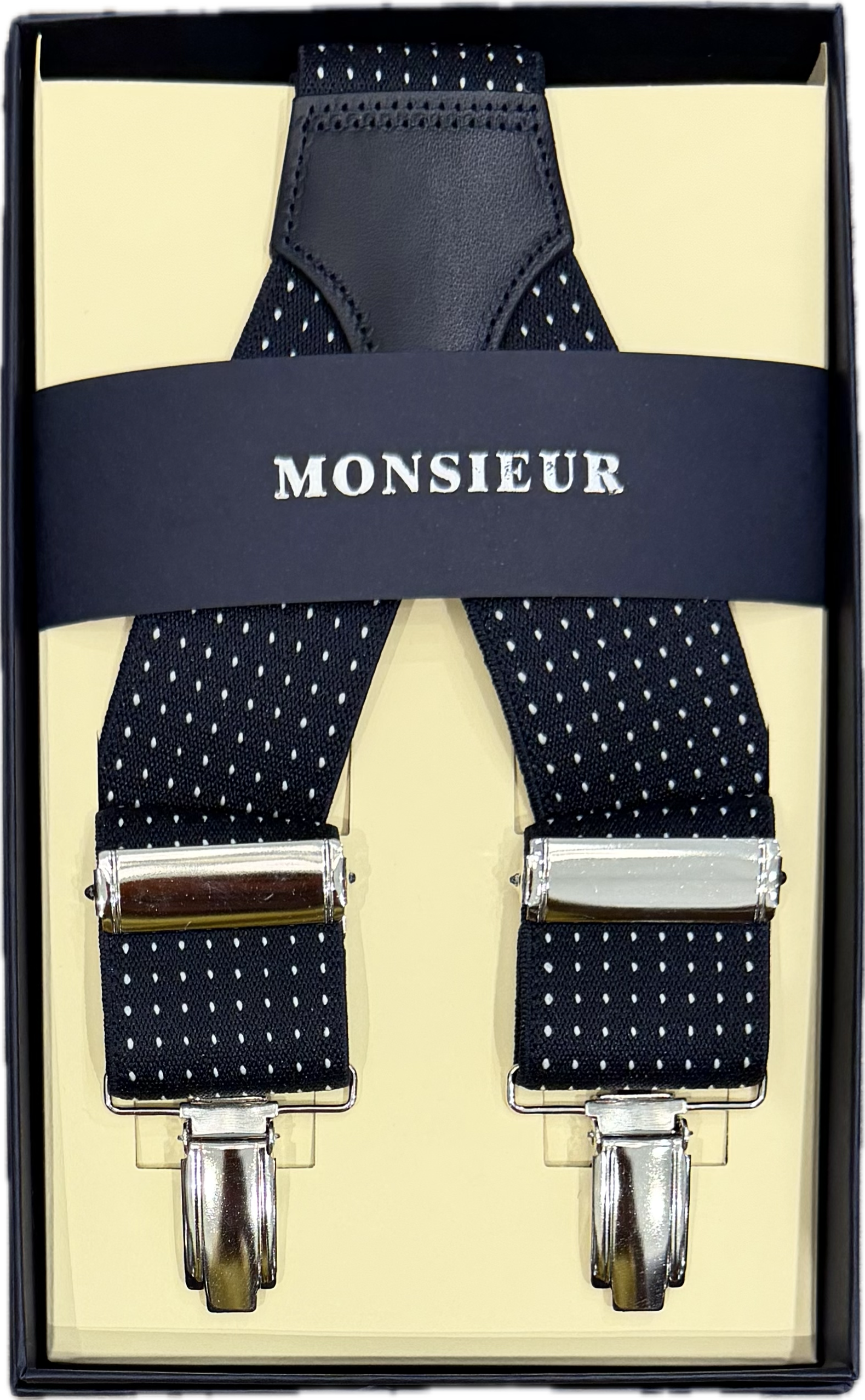 Bretelle elastico clip navy pois bianchi Monsieur