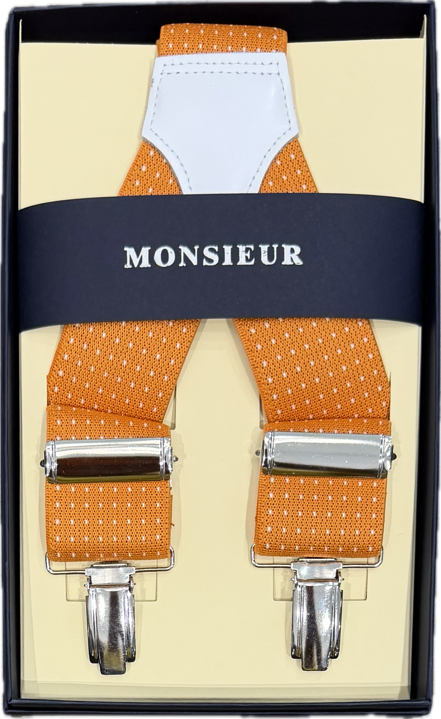 Bretelle elastico clip arancione pois bianchi Monsieur
