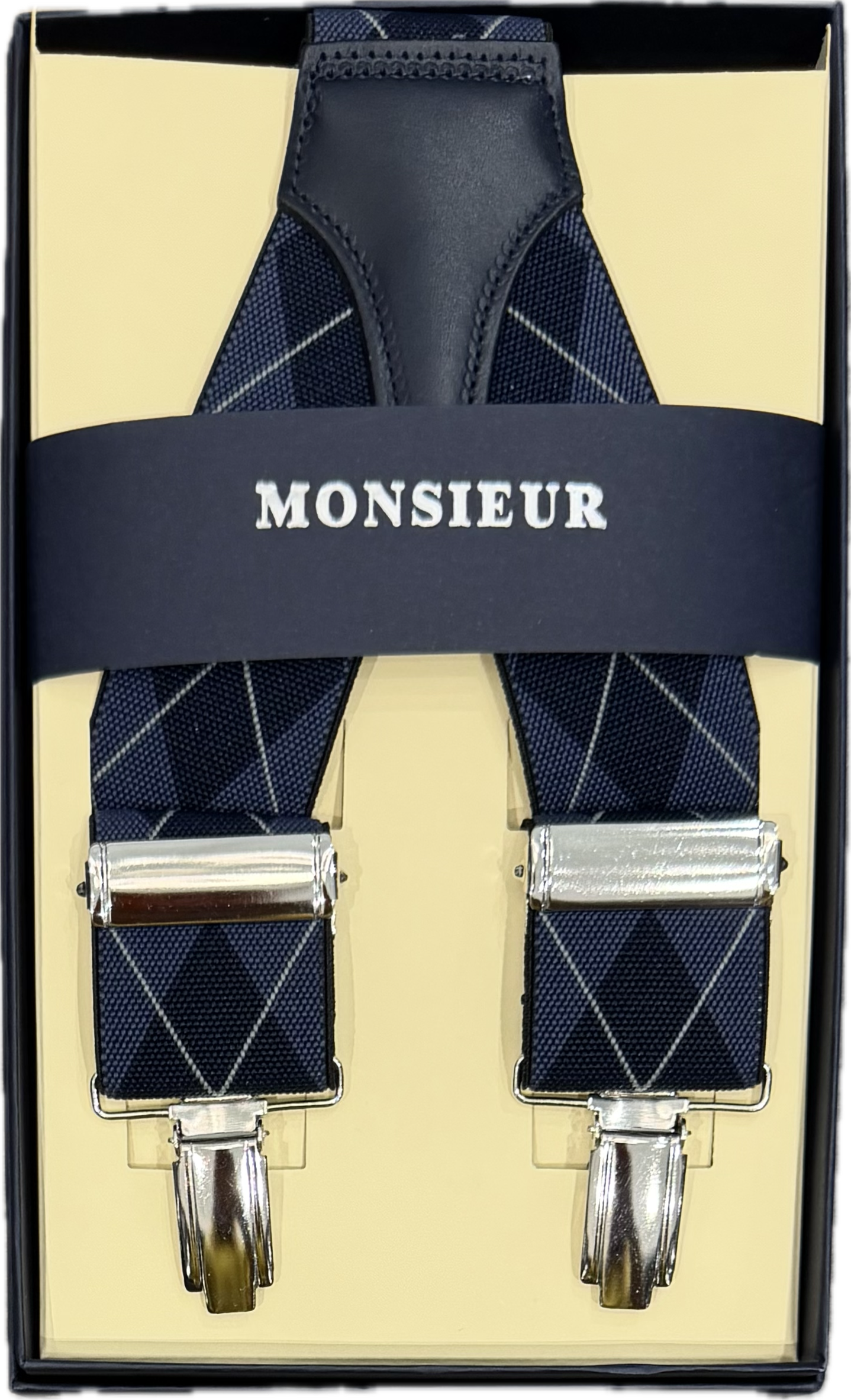 Bretelle elastico clip disegno rombi blu Monsieur