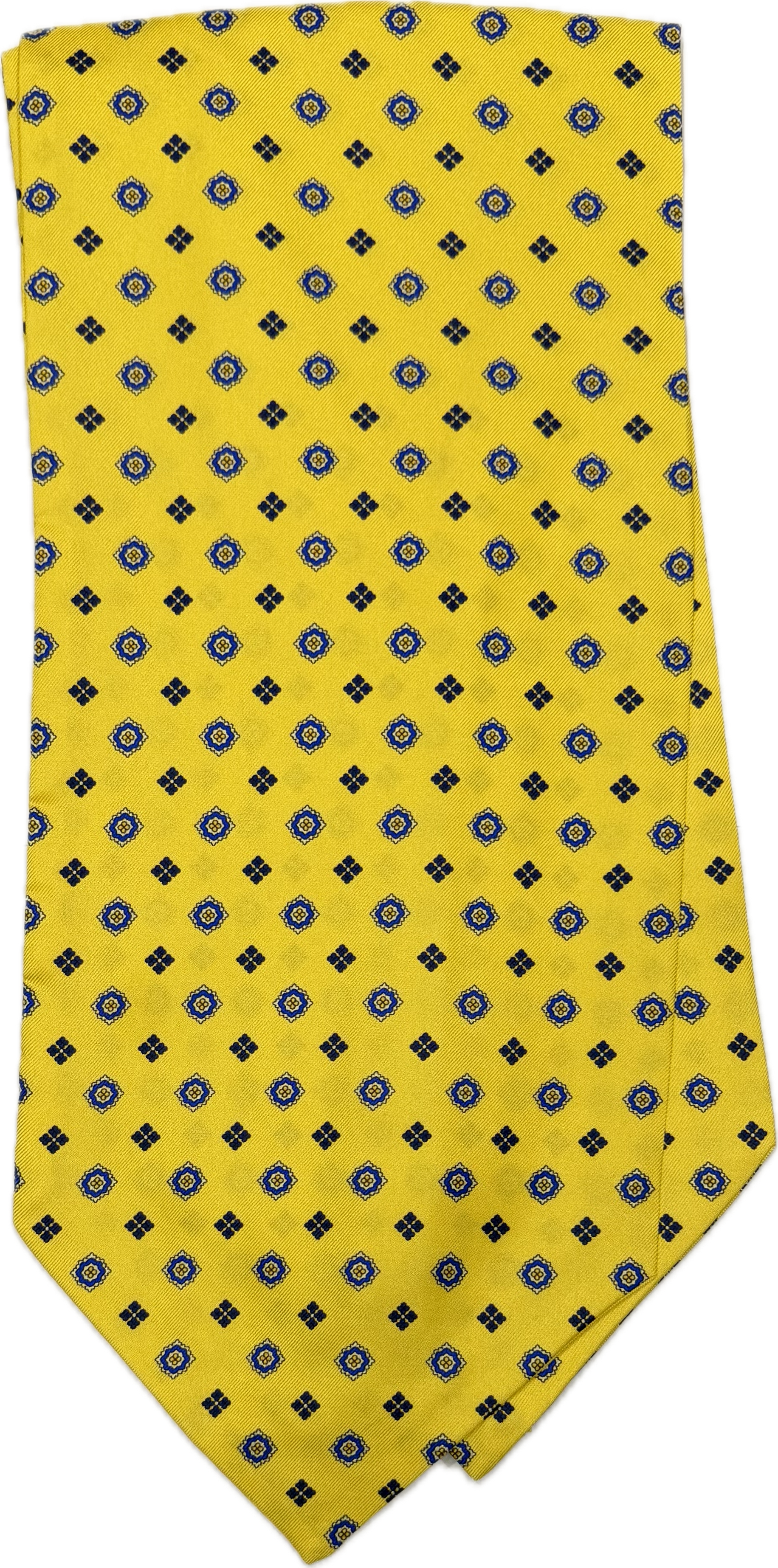 Ascot silk tie fantasia geometrica gialla blu Monsieur