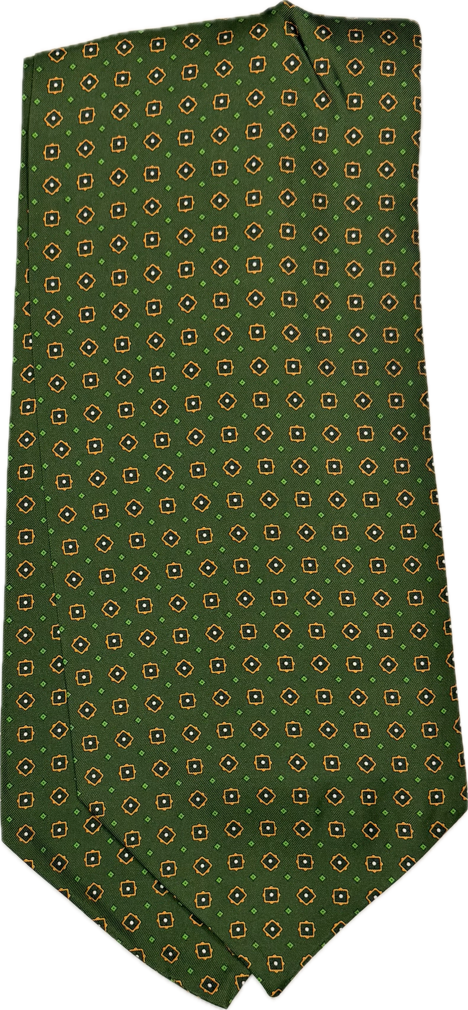 Ascot silk tie fantasia geometrica verde arancione Monsieur