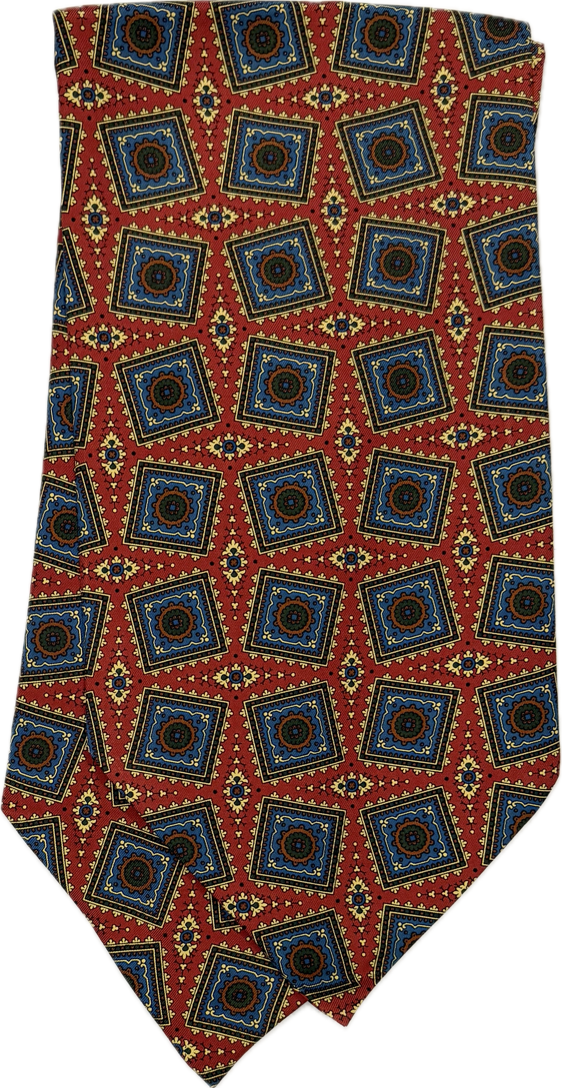 Ascot silk tie fantasia quadrati obliqui rosso avio gold Monsieur