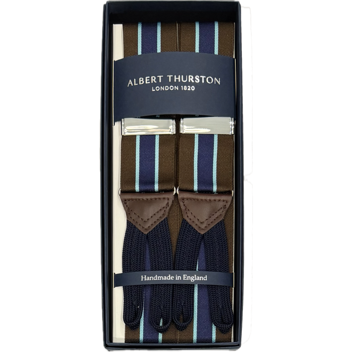 Bretelle barathea regimental marrone blu turchese Albert Thurston