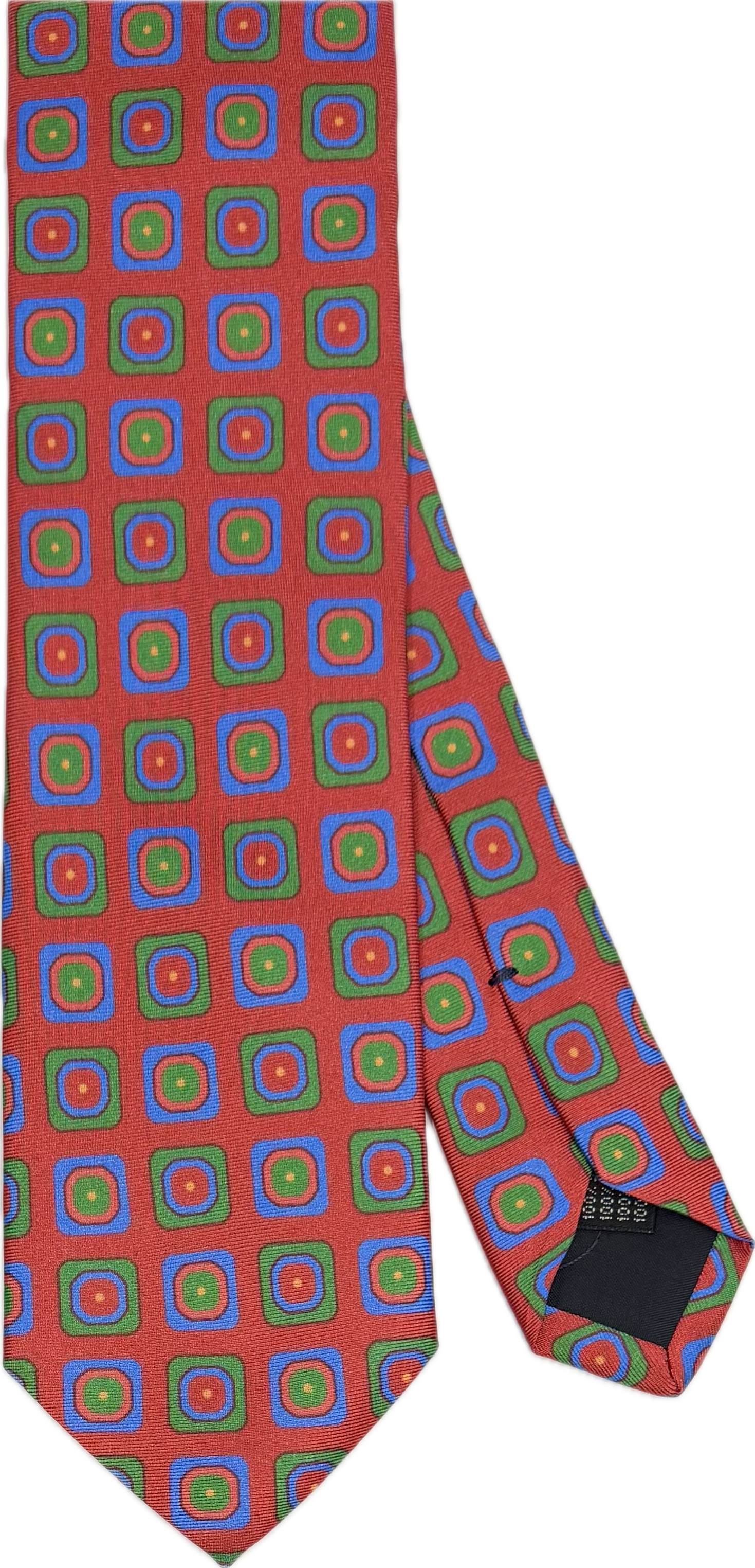 Cravatta seta fantasia quadrati rossa verde blu Monsieur