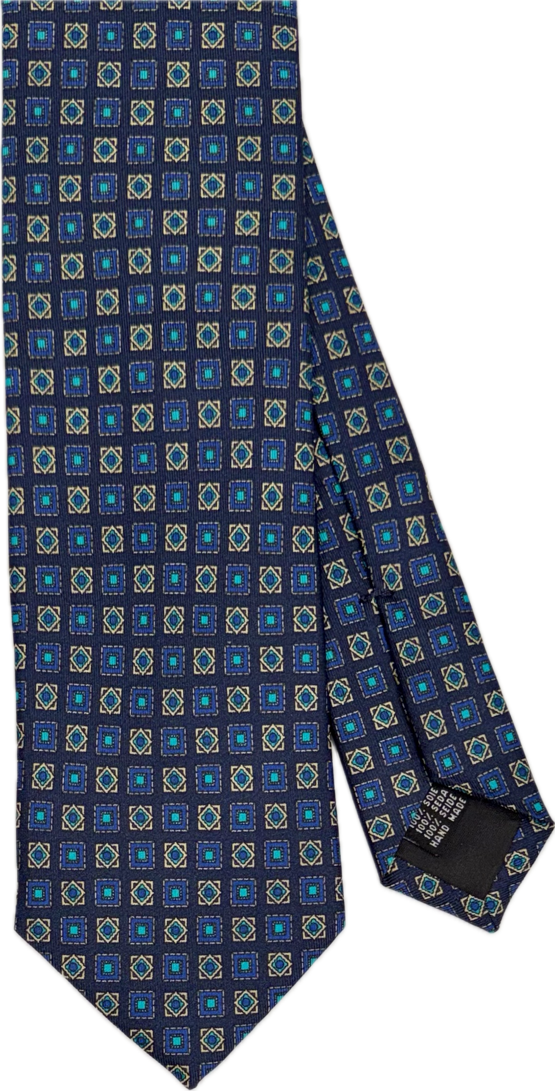 Cravatta seta fantasia geometrica blu turchese Monsieur