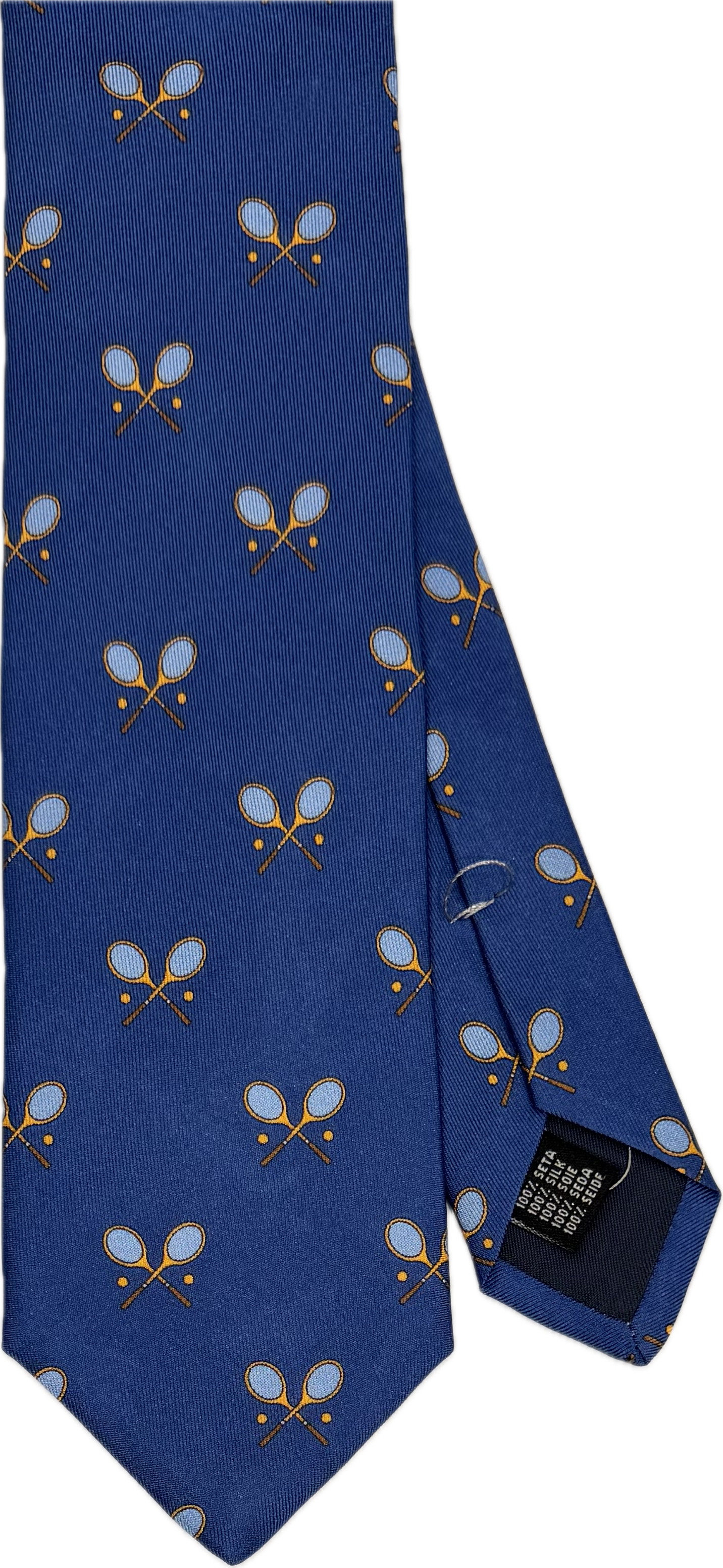Cravatta seta fantasia racchette tennis blu Monsieur