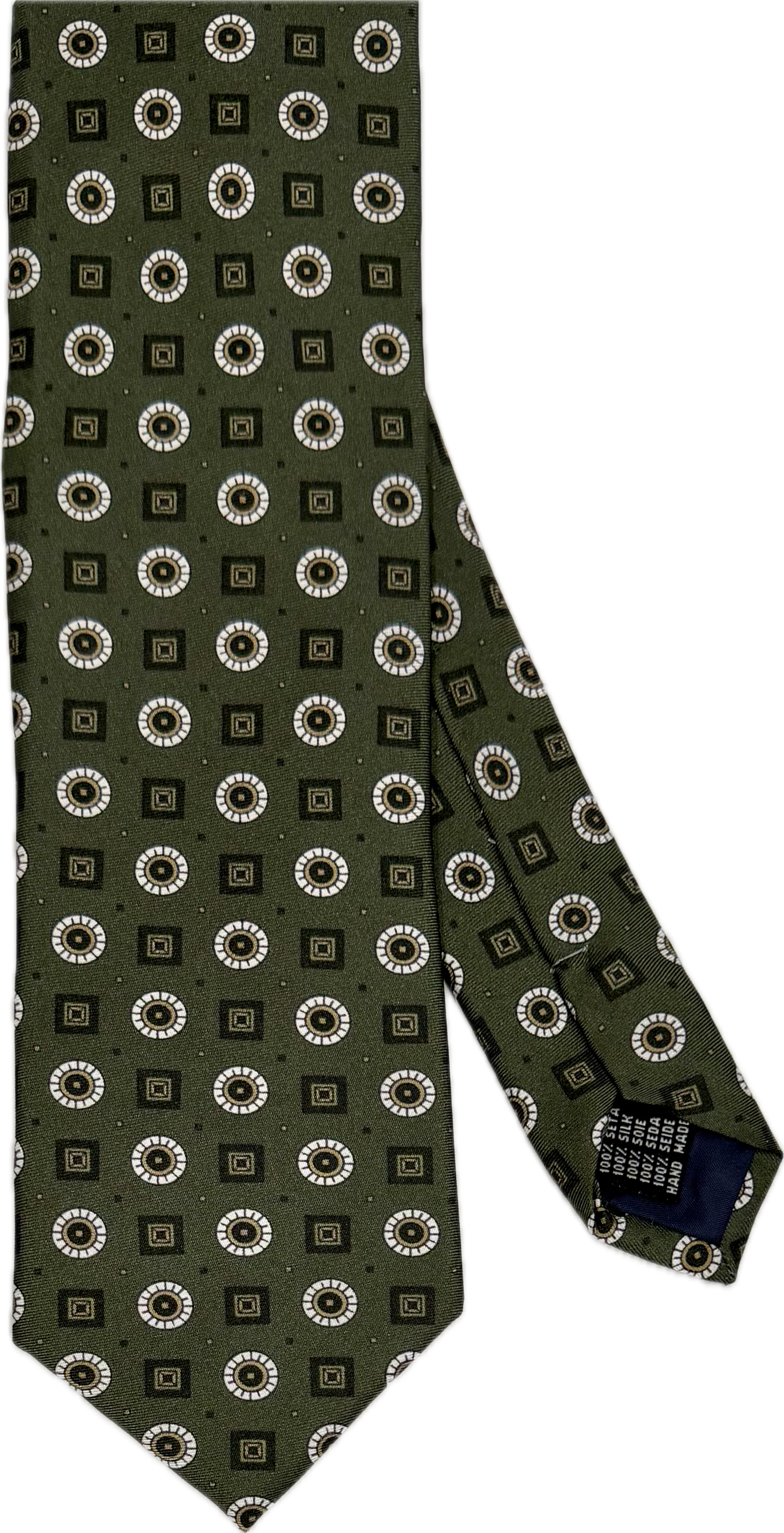 Cravatta seta fantasia geometrica verde scura Monsieur