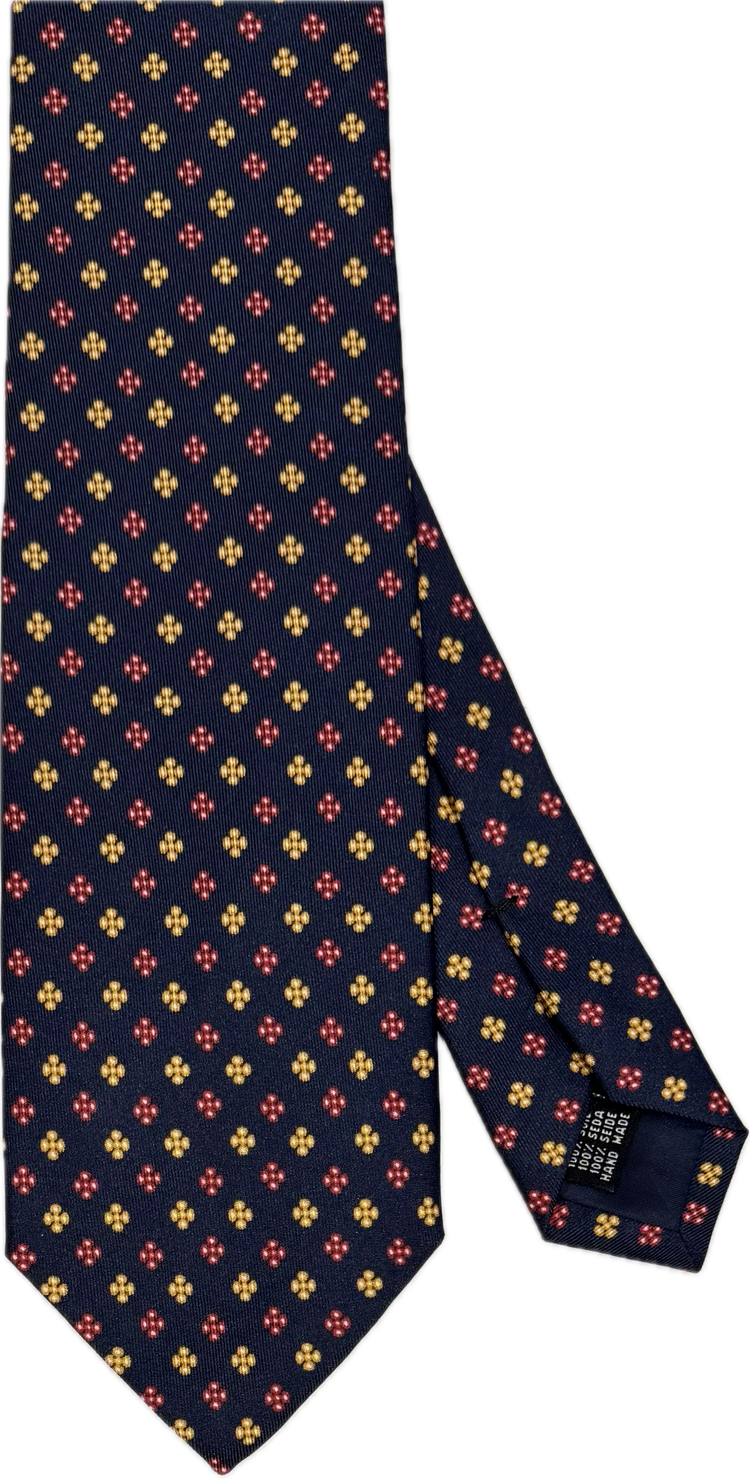 Cravatta seta micro fantasia navy rossa giallo Monsieur