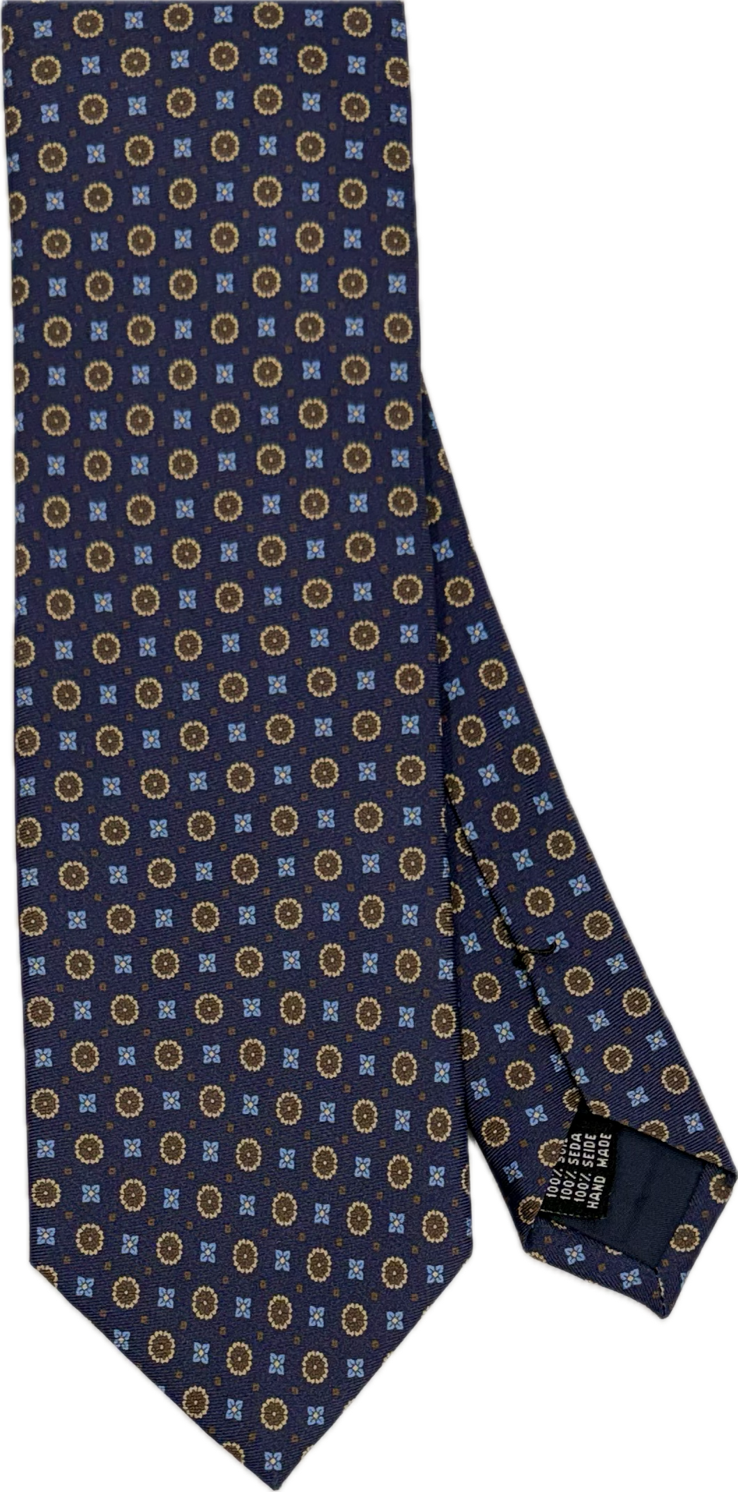 Cravatta seta fantasia geometrica navy celeste marrone Monsieur