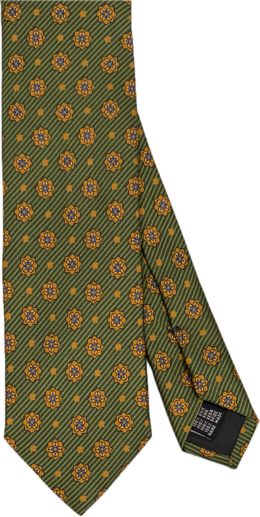 Cravatta seta fantasia geometrica verde oliva gold Monsieur