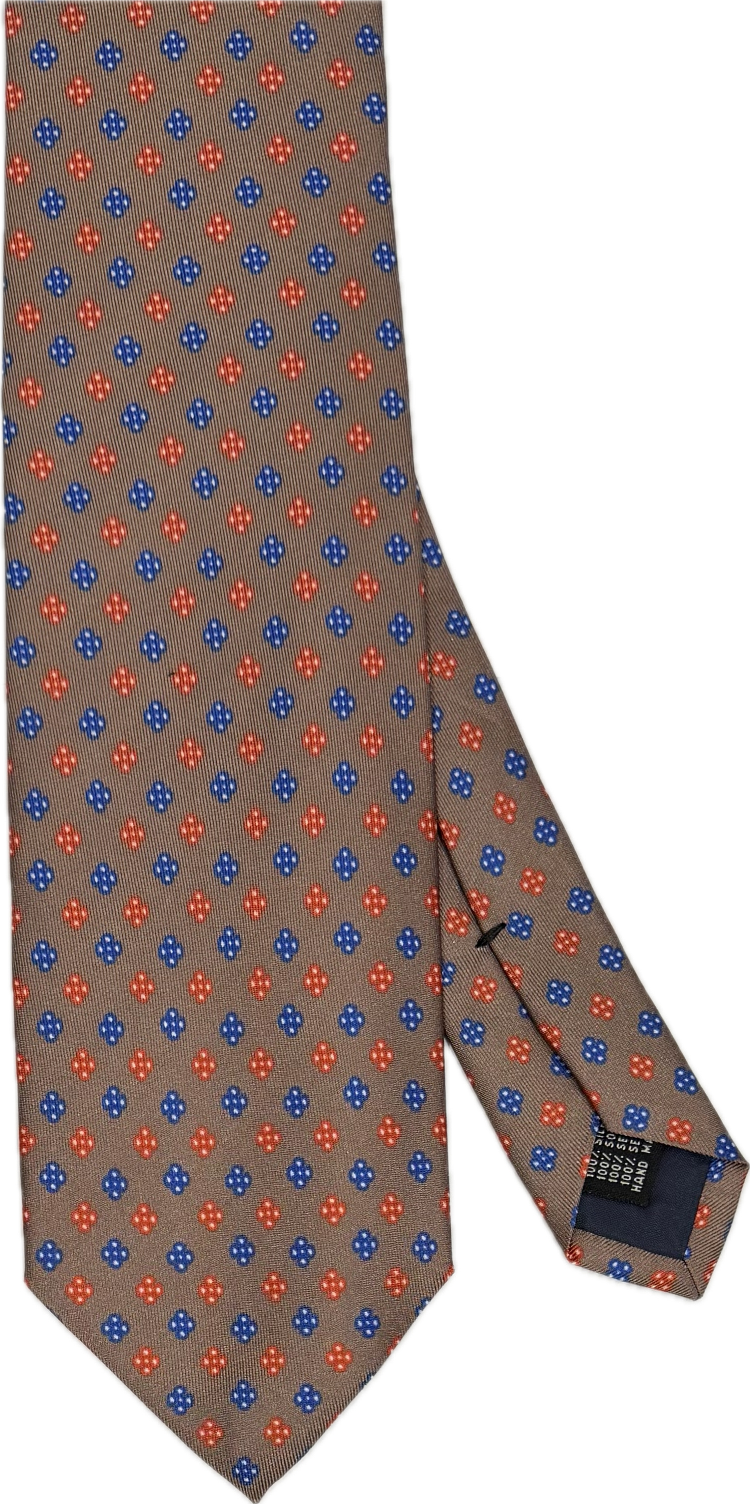 Cravatta seta micro fantasia tabacco rossa blu Monsieur