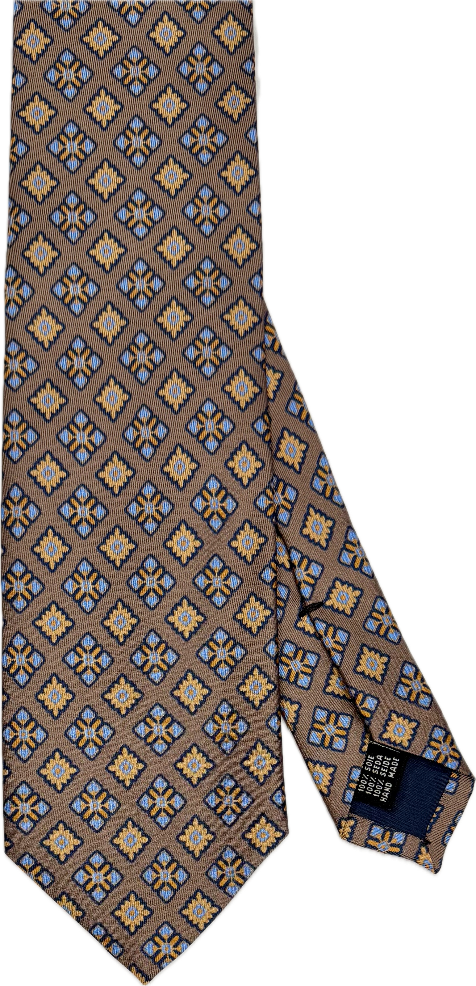 Cravatta seta fantasia rombi tabacco celeste Monsieur