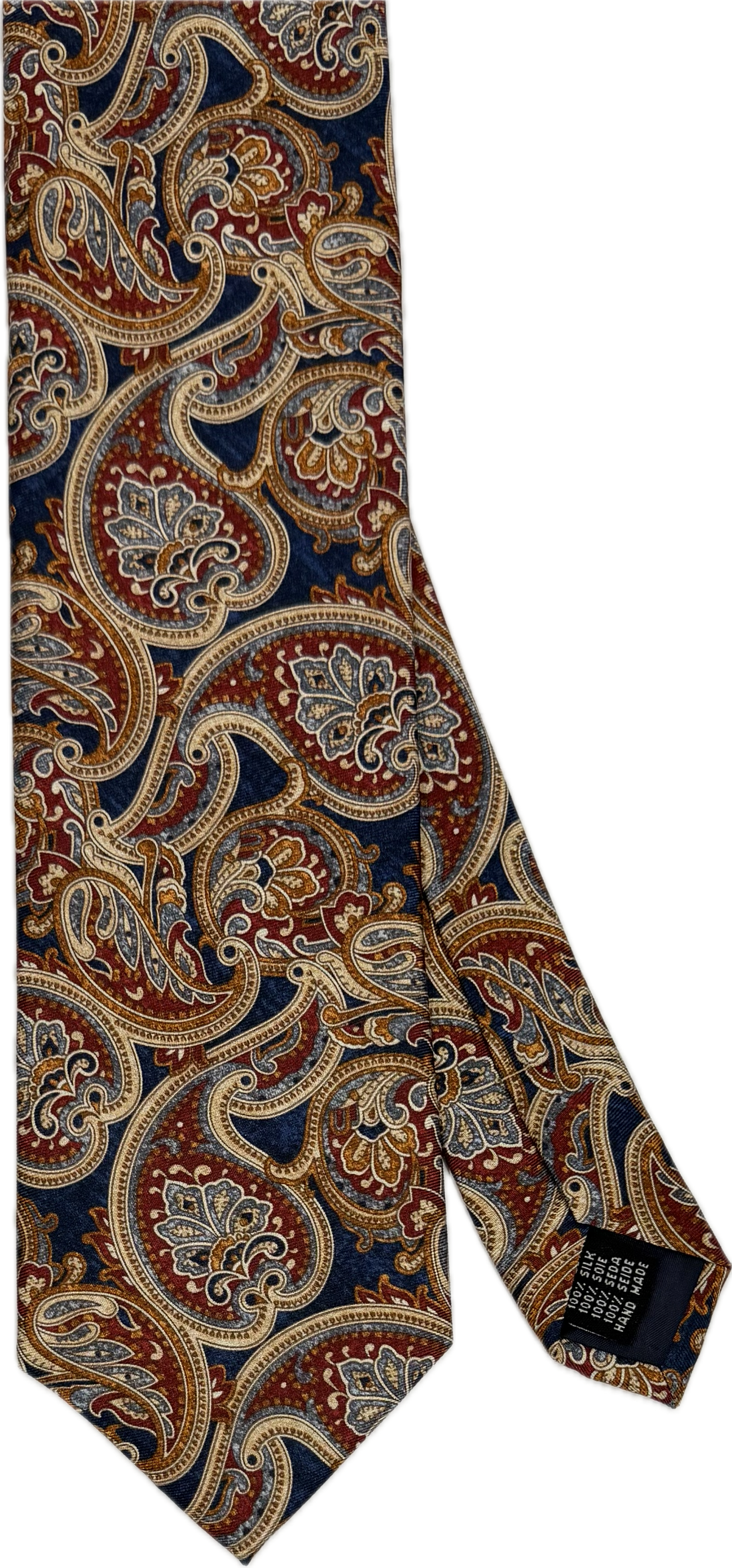 Cravatta seta fantasia big paisley blu marrone bruciato Monsieur