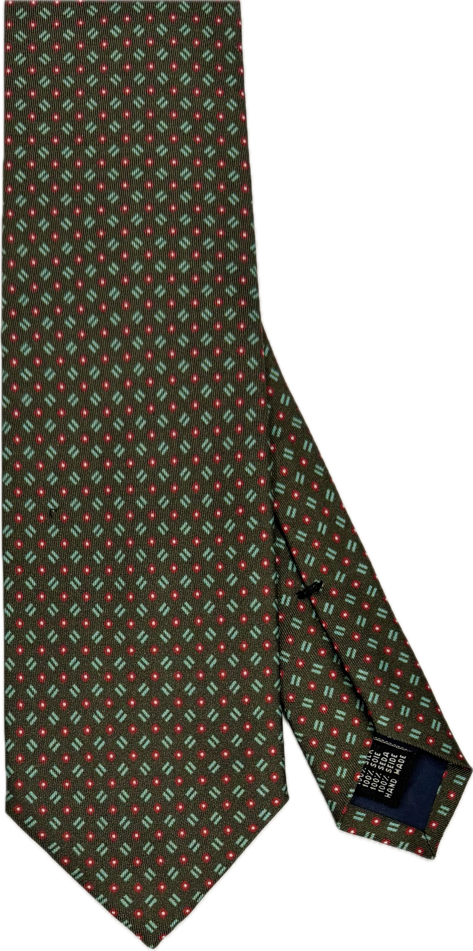Cravatta seta micro fantasia verde rossa Monsieur