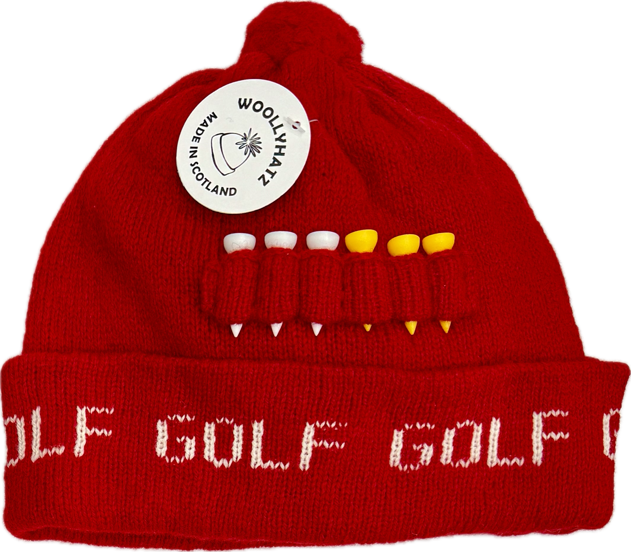Cuffia Golf lana pom pom rossa WoolyHatz