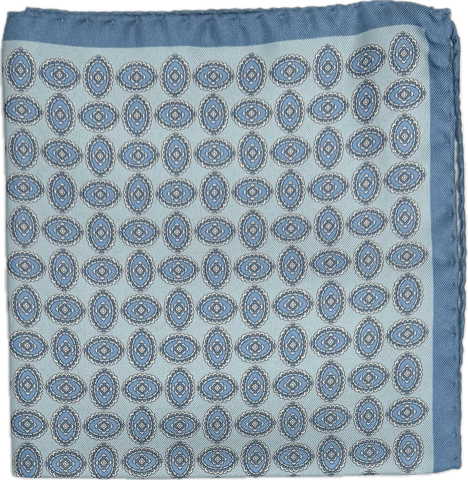 Pocket square seta fantasia medaglioni celeste Fefè