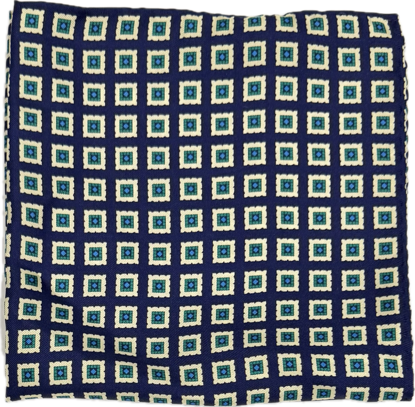 Pocket square seta fantasia quadrati blu verde gialla Monsieur