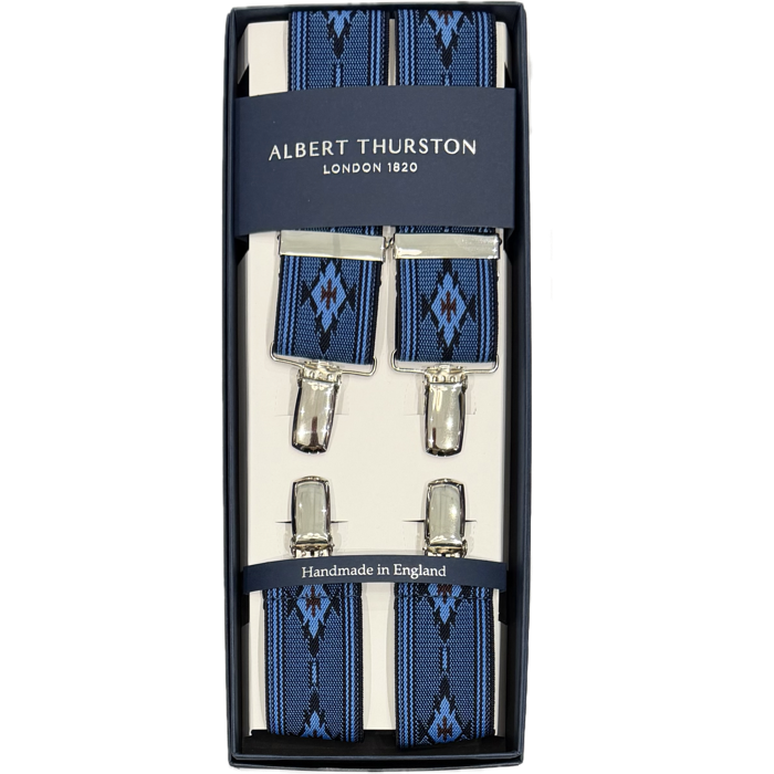 Bretelle elastico clip disegno Navajo blu Albert Thurston
