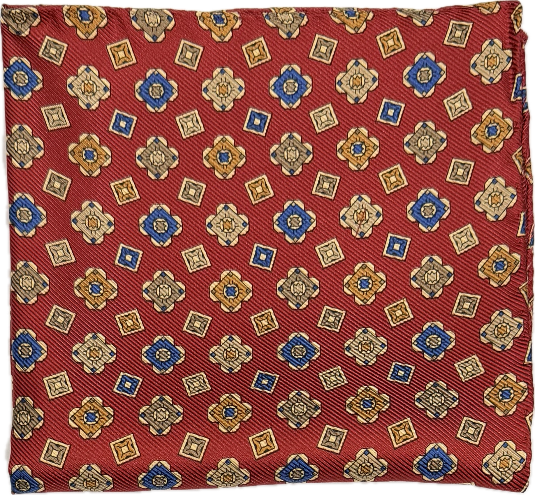 Pocket square seta fantasia medaglioni rossa gold blu Monsieur