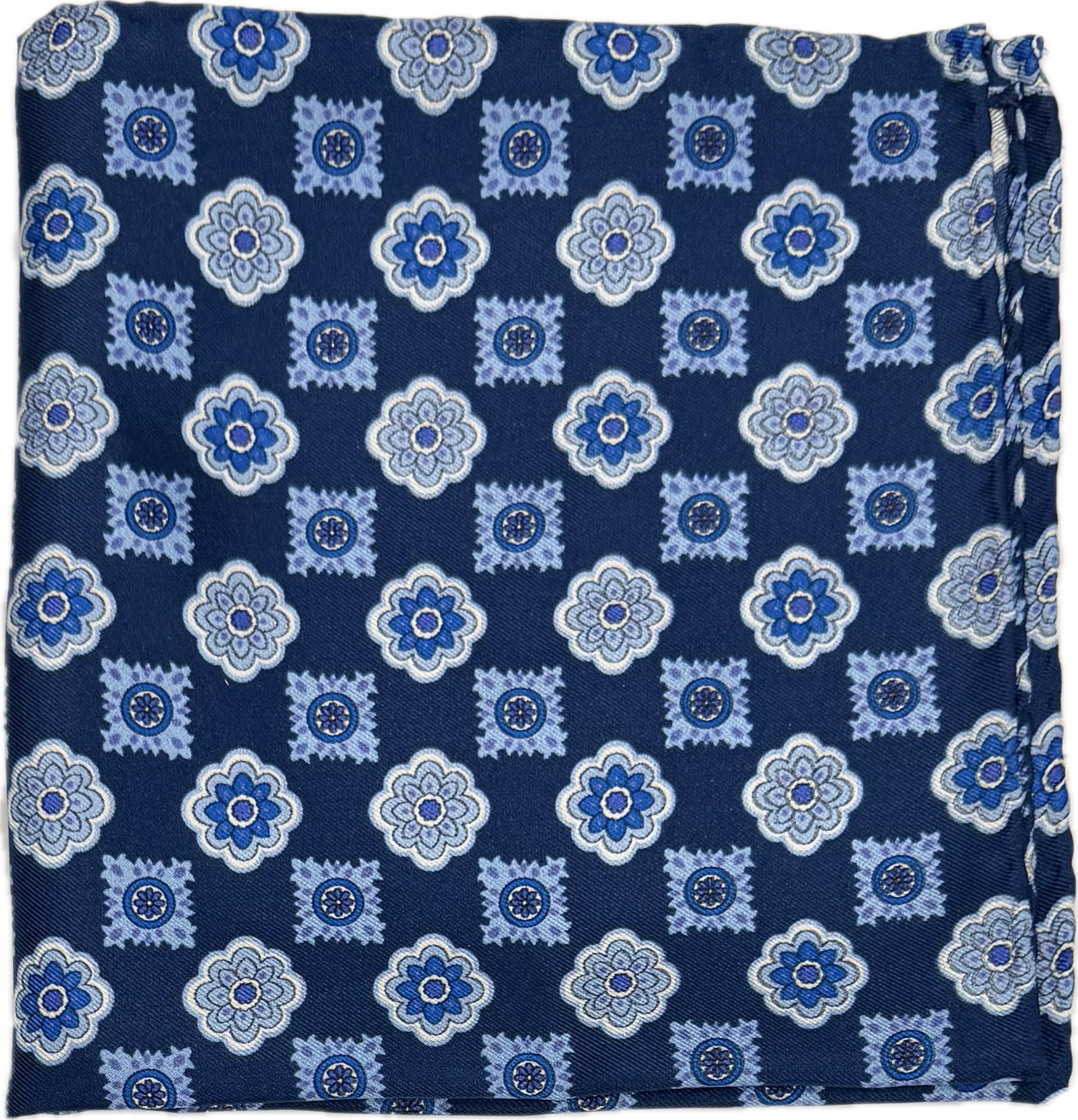 Pocket square seta fantasia medaglioni blu celeste Monsieur