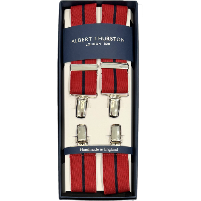 Bretelle elastico clip regimental rossa blu Albert Thurston