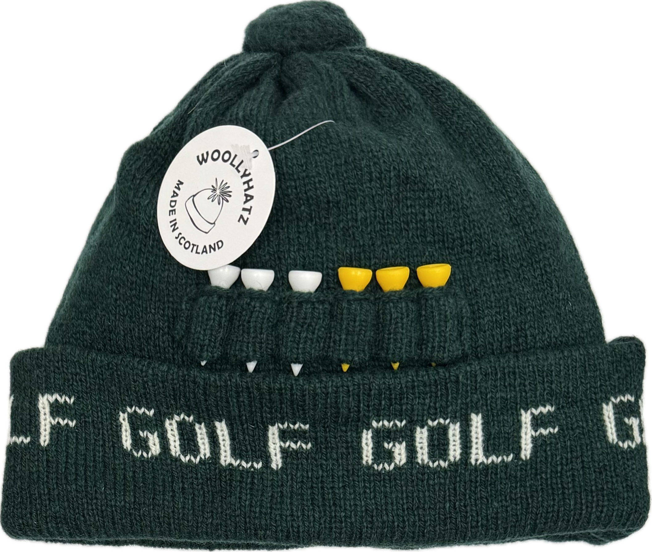 Cuffia Golf lana pom pom verde WoolyHatz