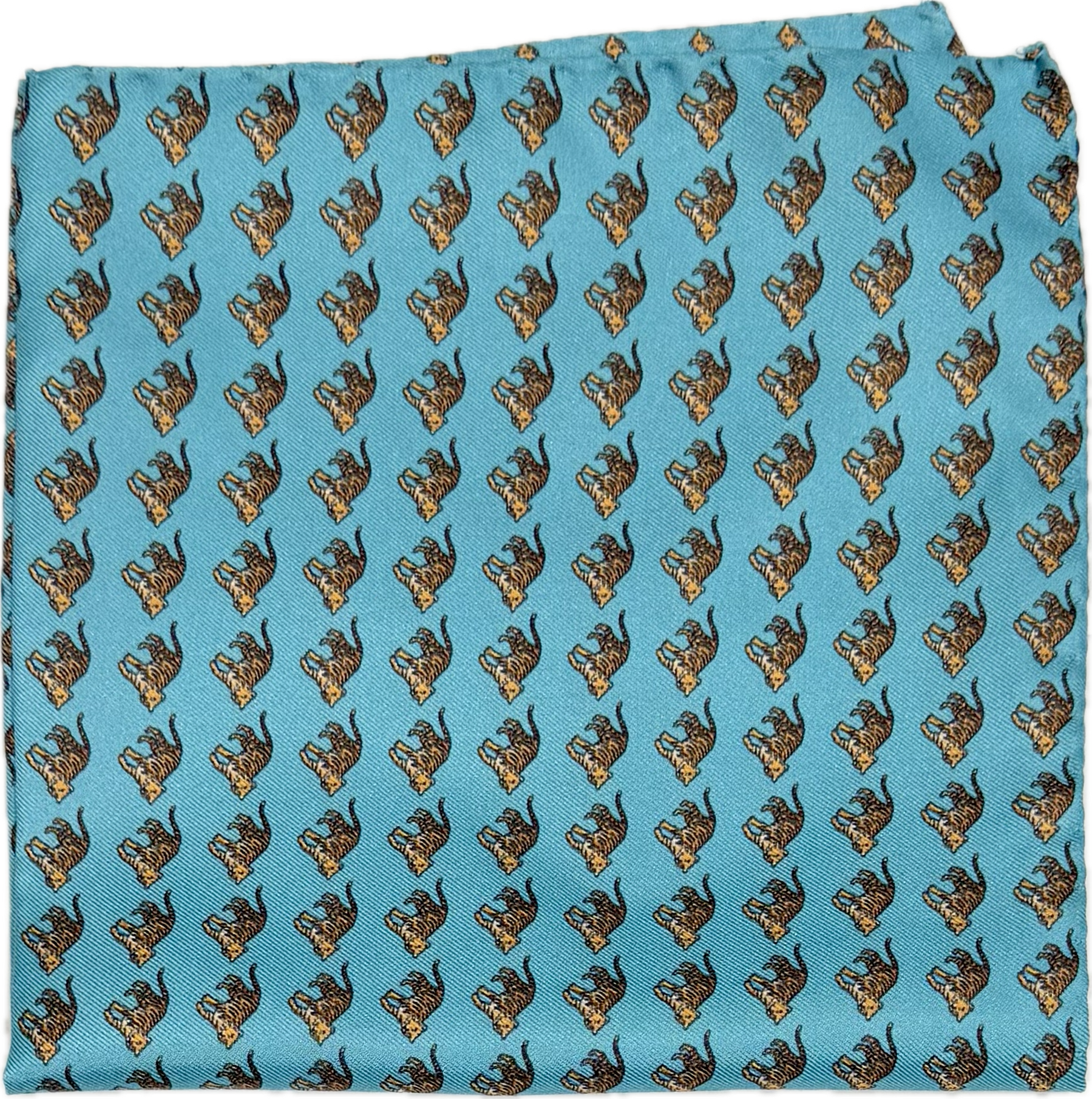 Pocket square seta fantasia tigre turchese Monsieur