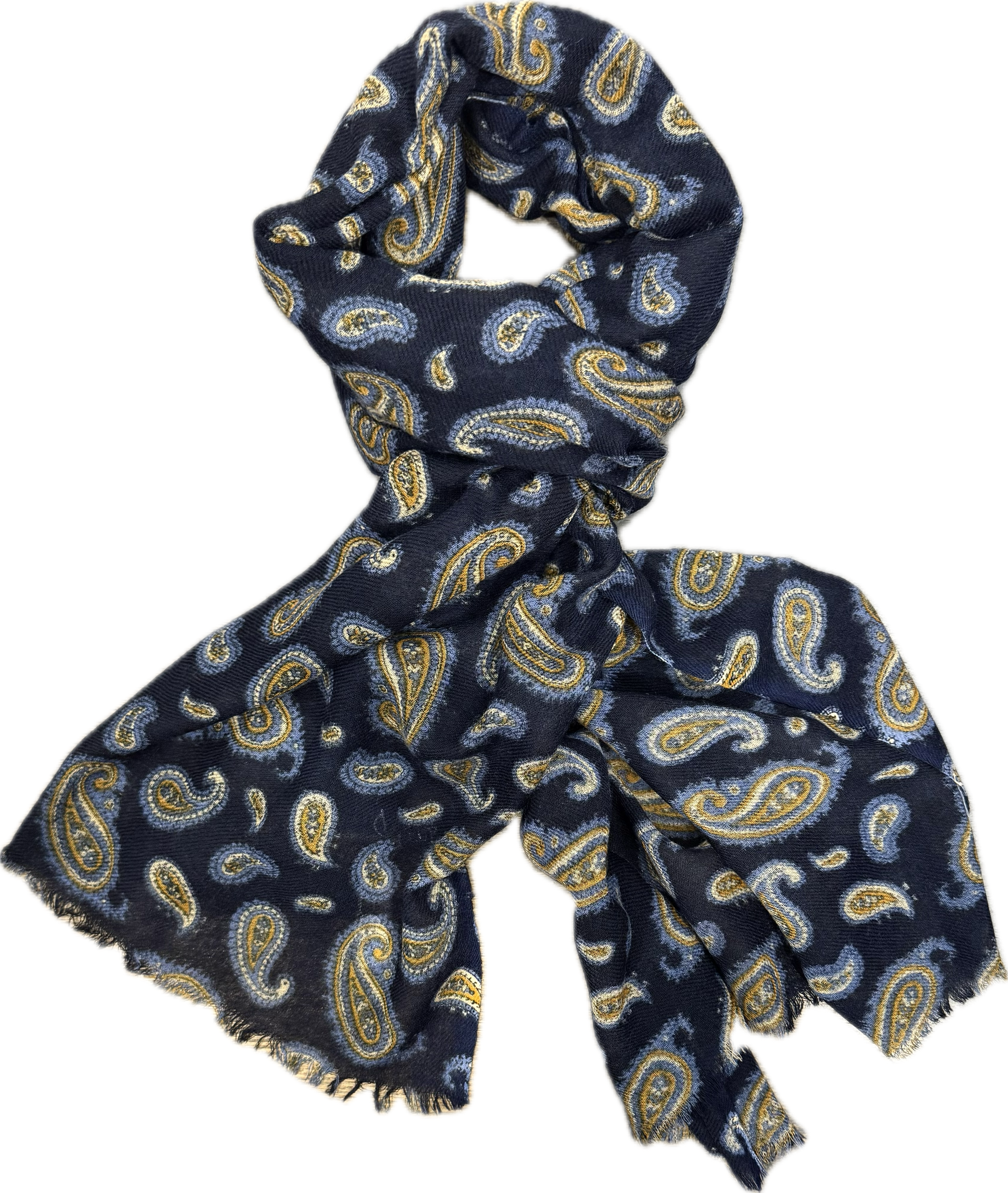 Sciarpa lana fantasia paisley navy Monsieur