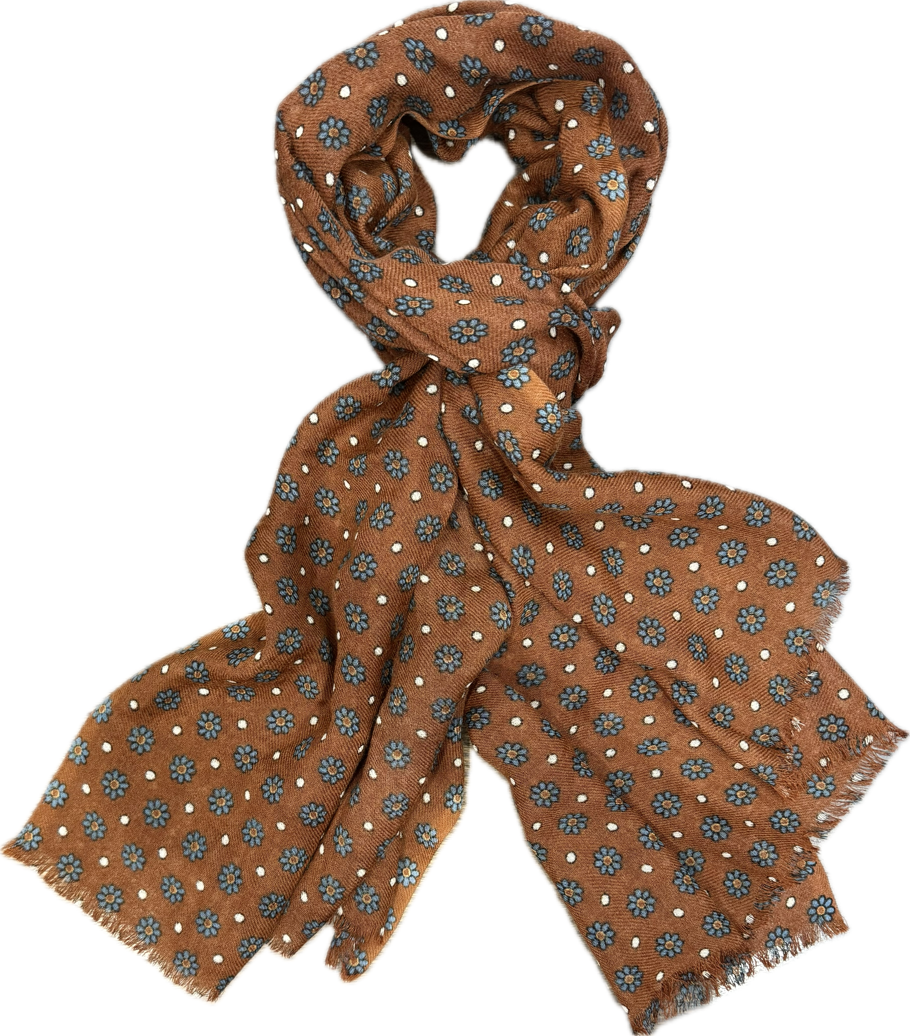 Sciarpa lana fantasia fiore pois marrone Monsieur
