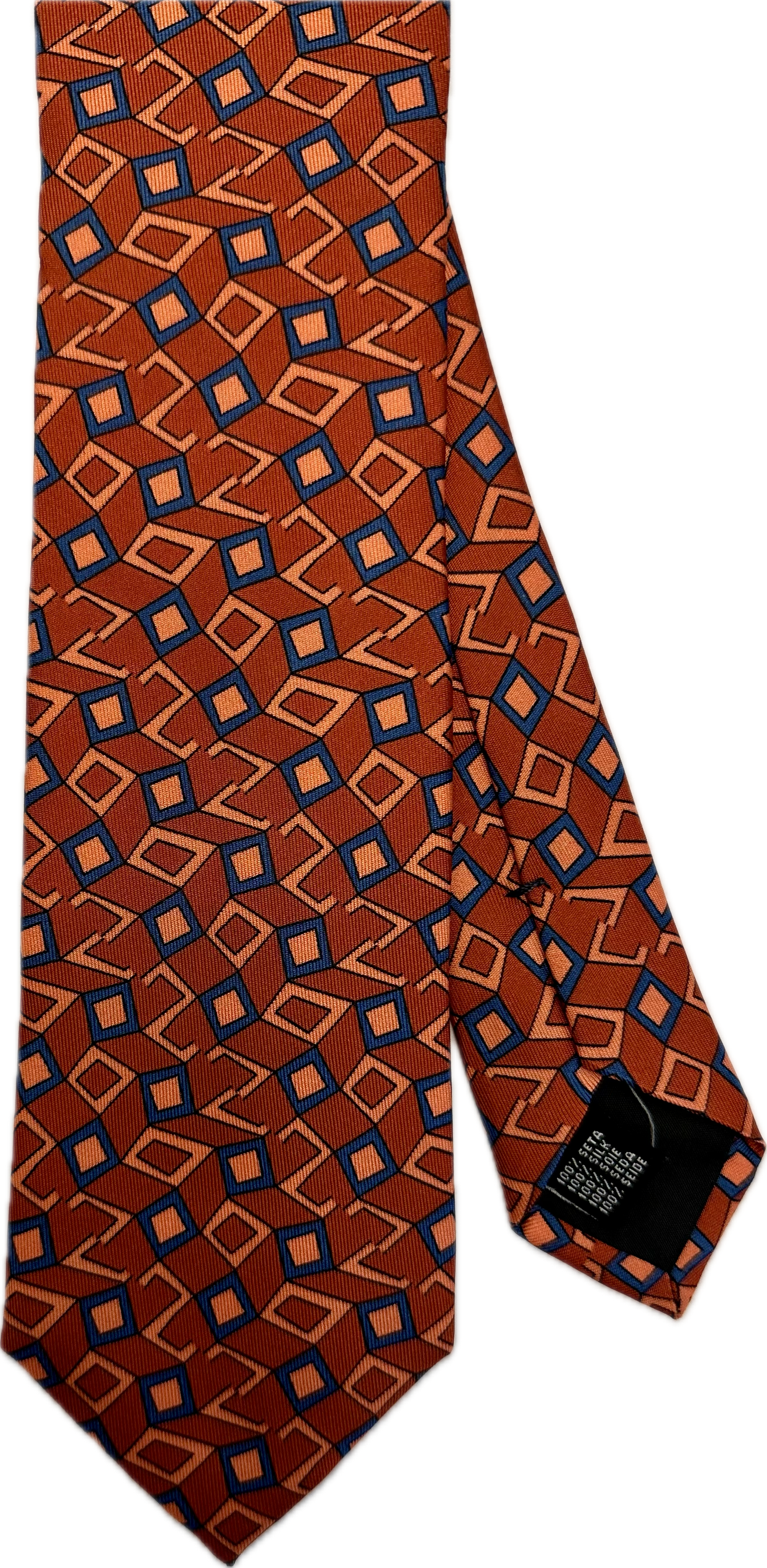 Cravatta seta fantasia geometrica arancione Monsieur