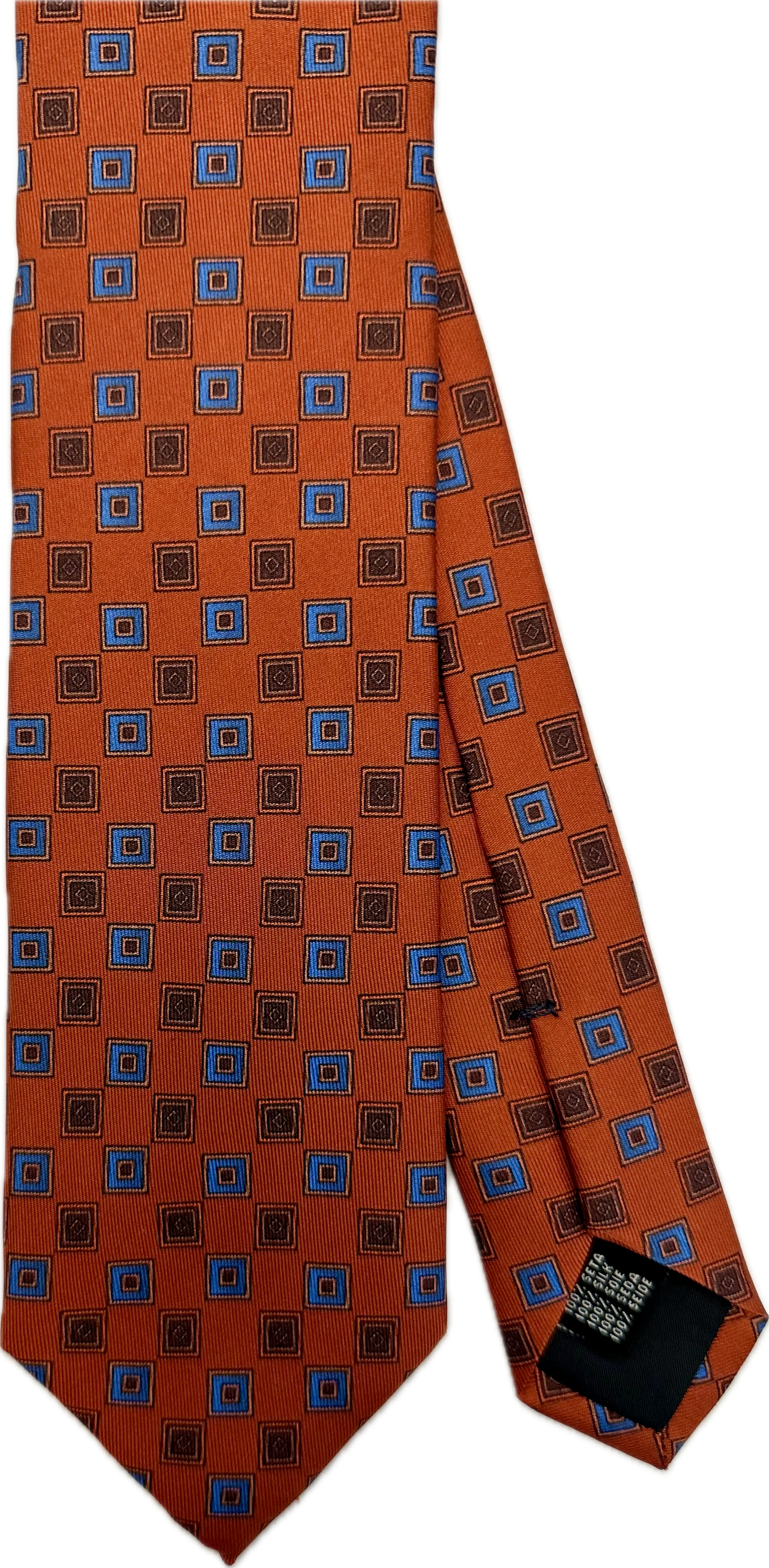 Cravatta seta fantasia quadratini arancione Monsieur