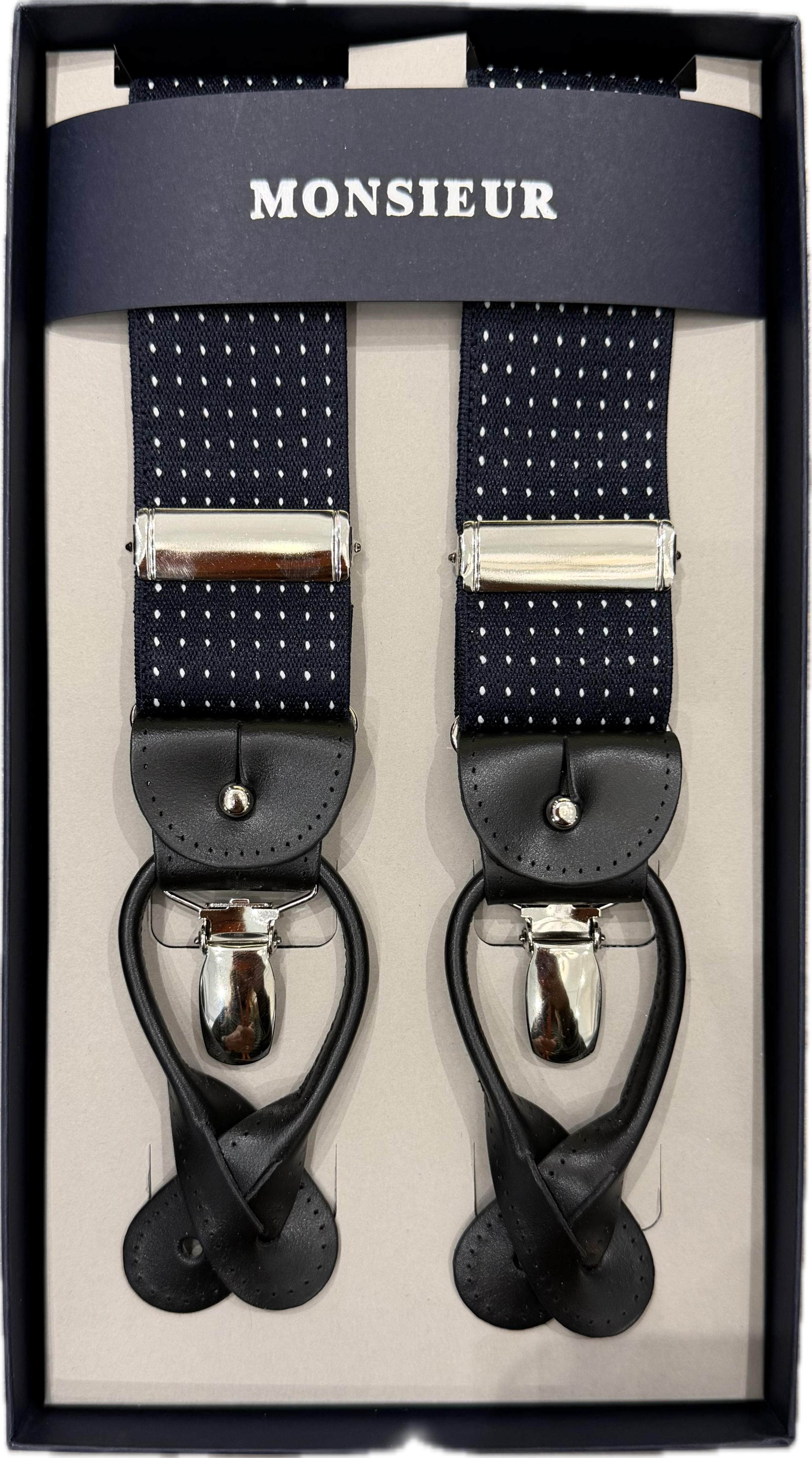 Bretelle blu micro pois bianchi Monsieur