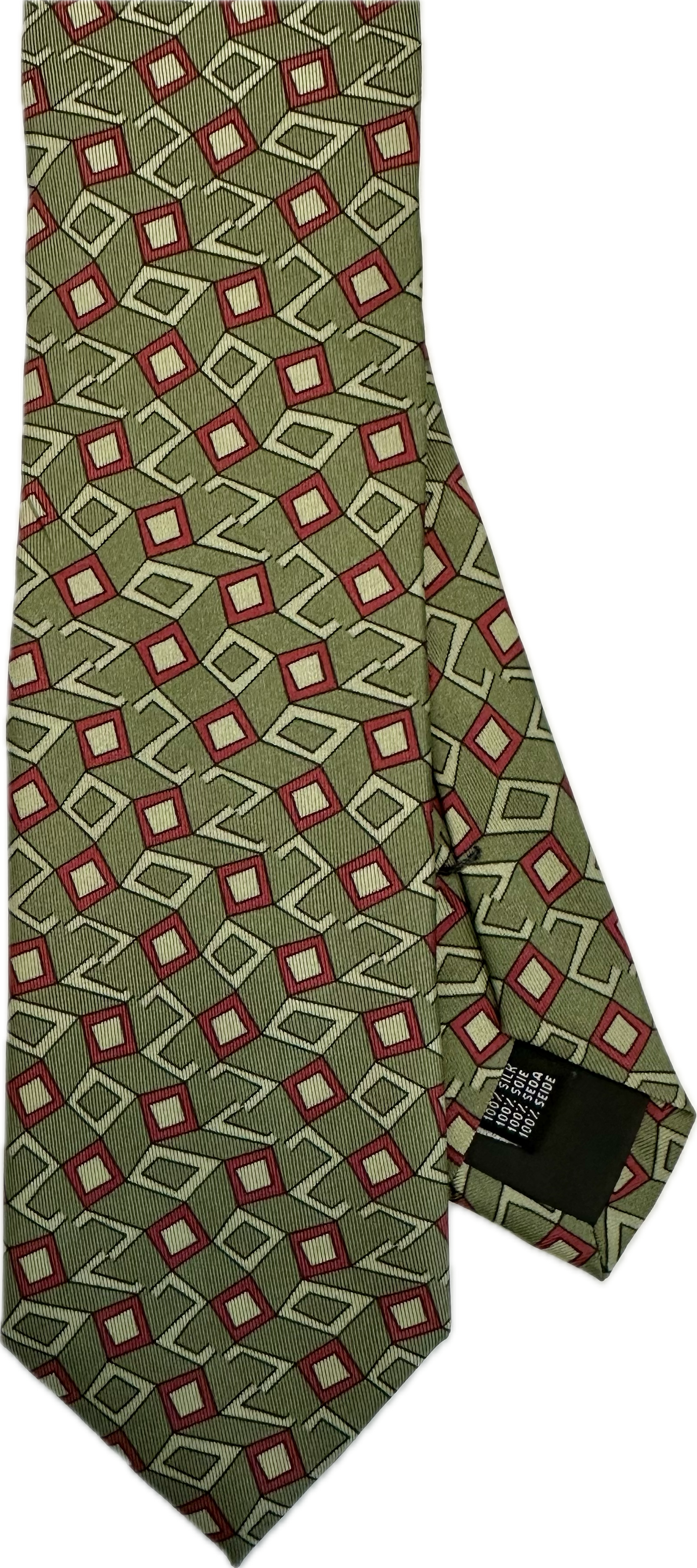 Cravatta seta fantasia geometrica verde Monsieur
