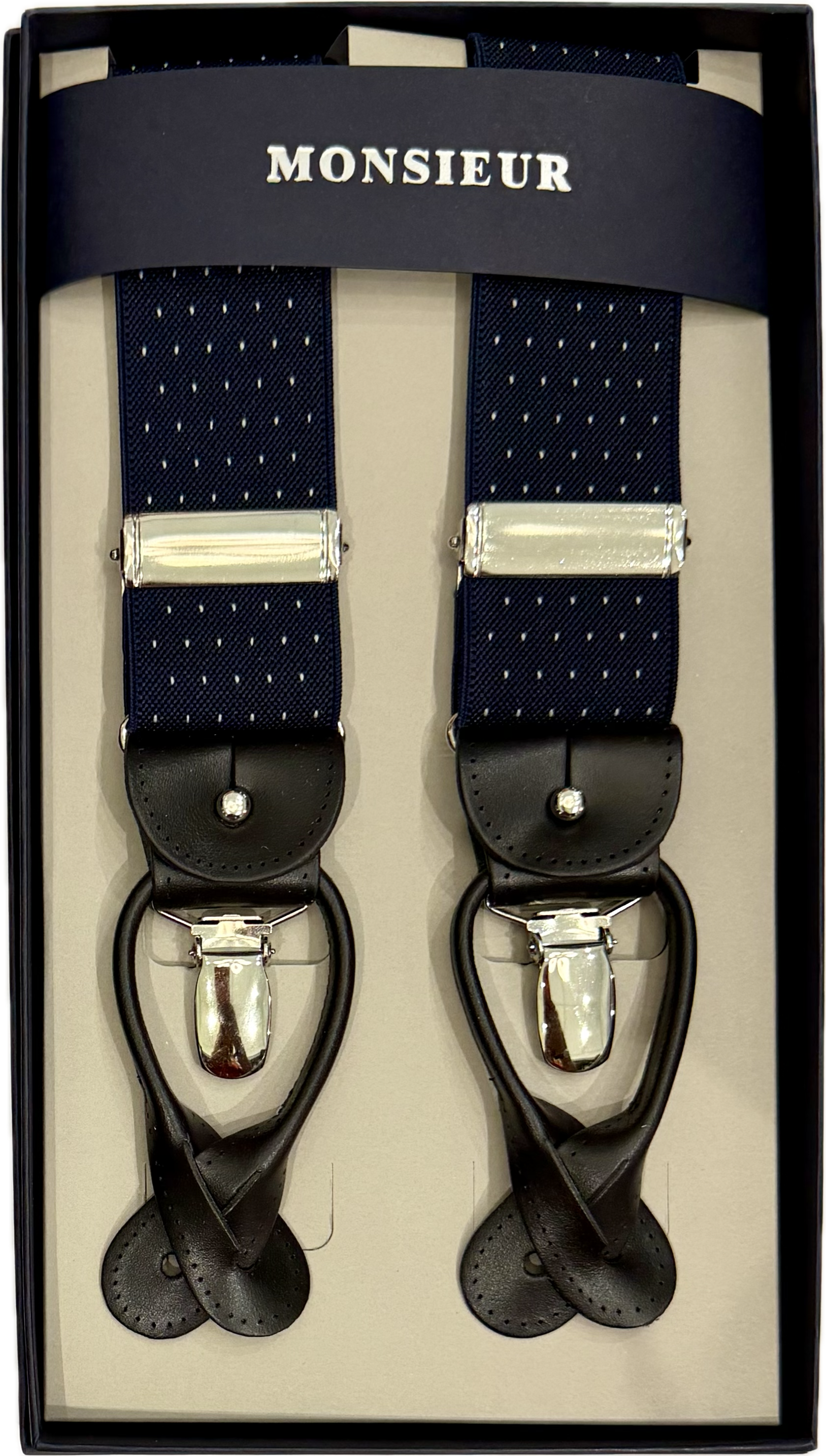 Bretelle blu navy micro pois bianchi Monsieur