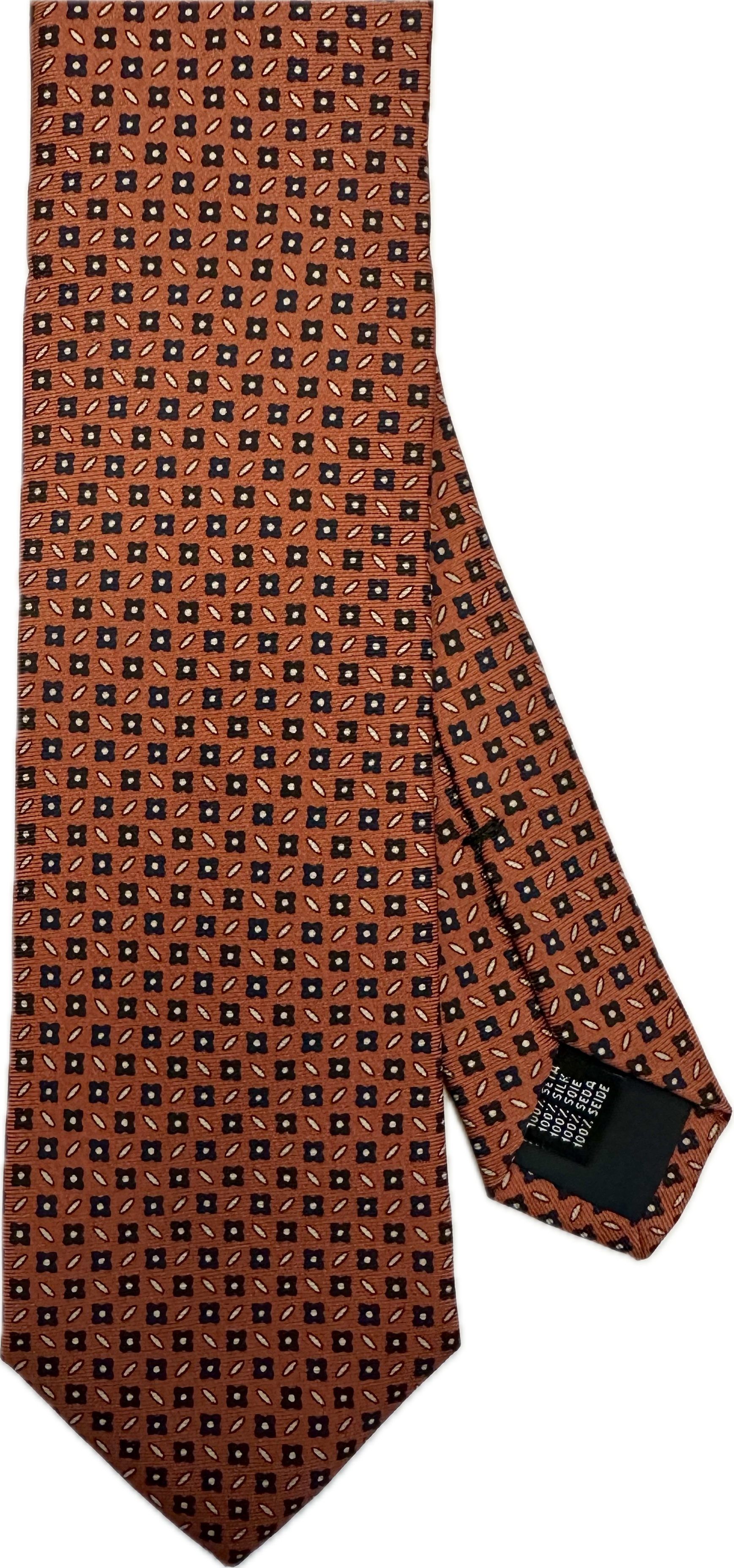Cravatta seta micro fiorellino arancione Monsieur
