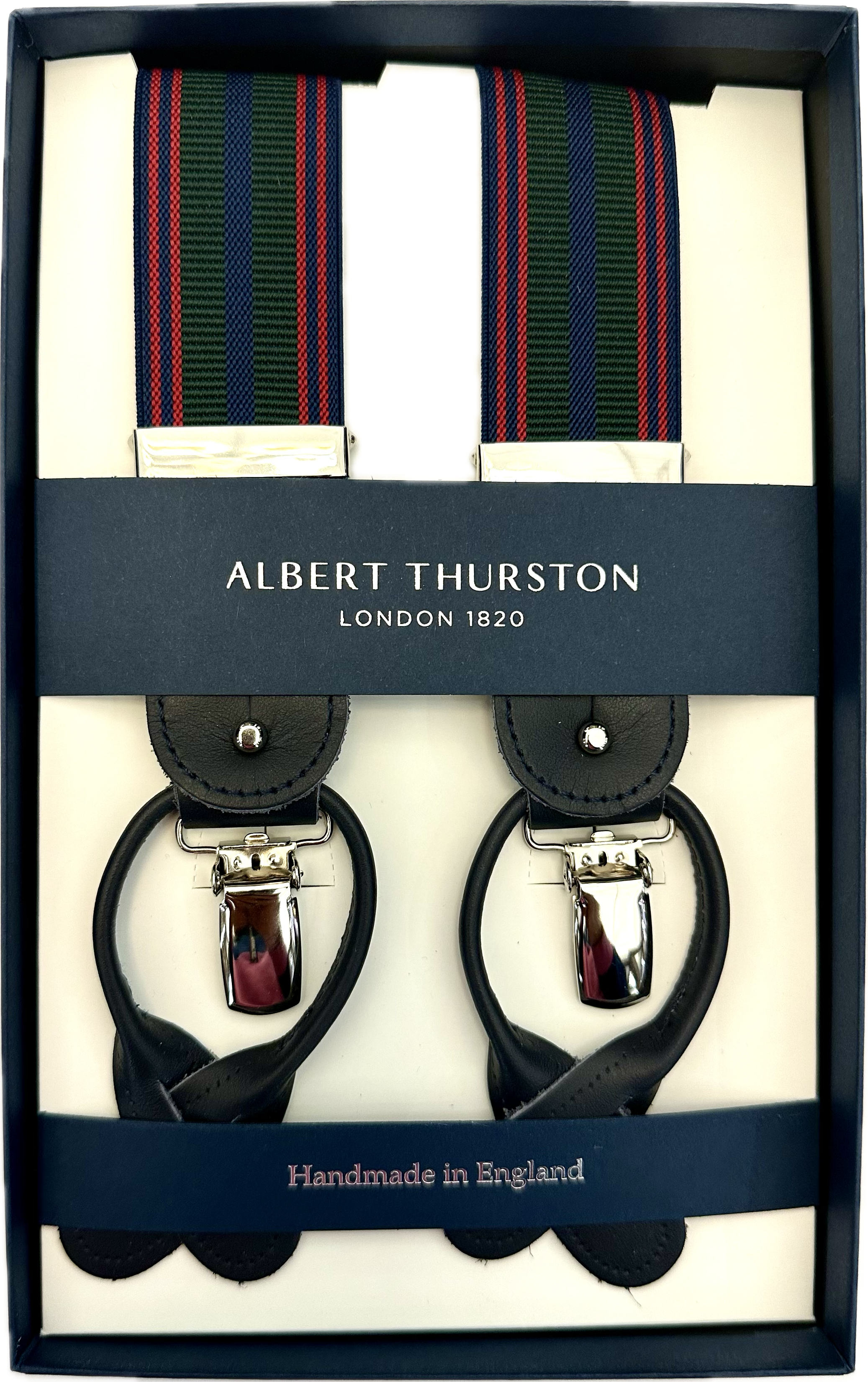 Bretelle elastico regimental navy verde rossa Albert Thurston